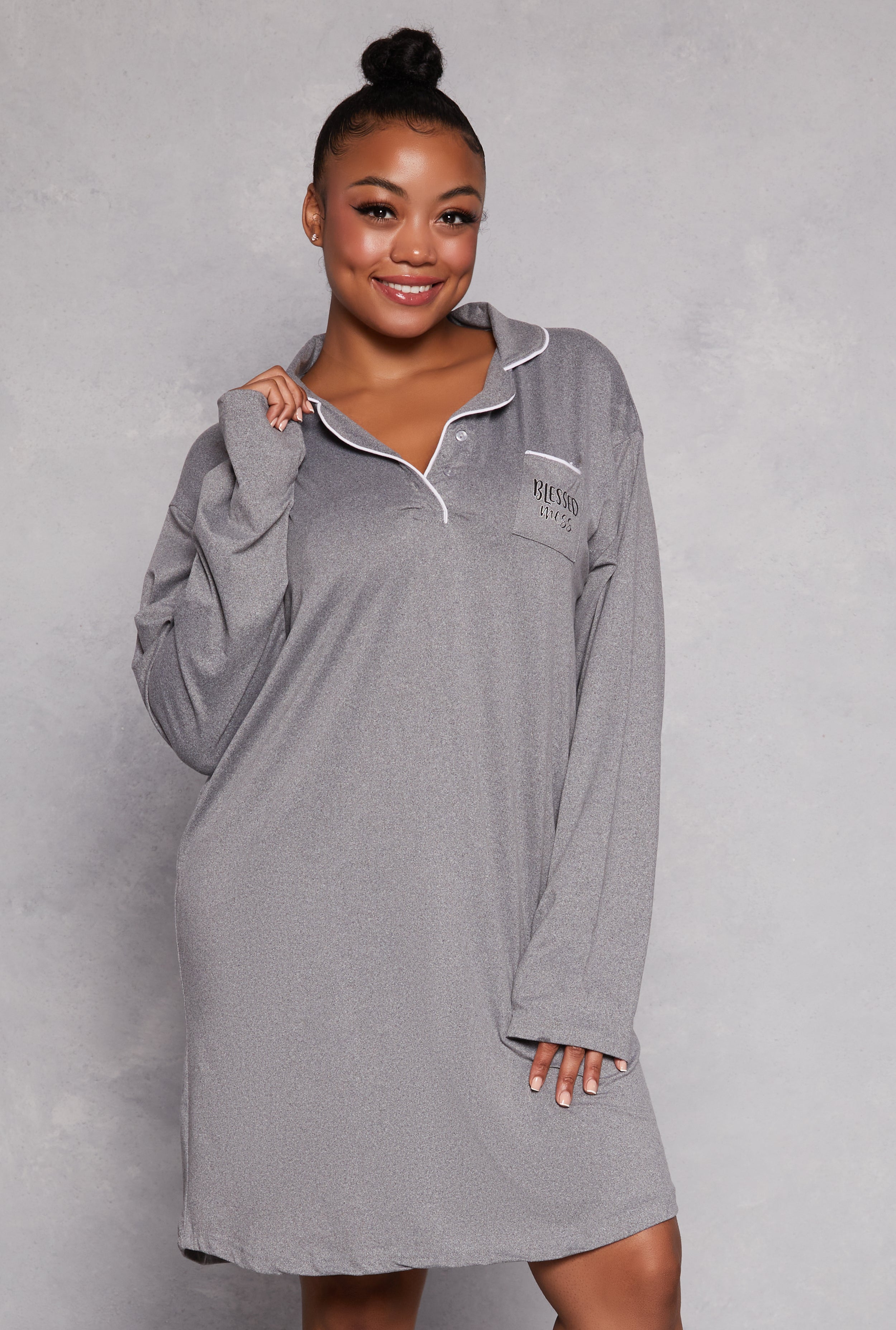 Plus Size Graphic Long Sleeve Sleep Shirt、mySite、camillekostekn
