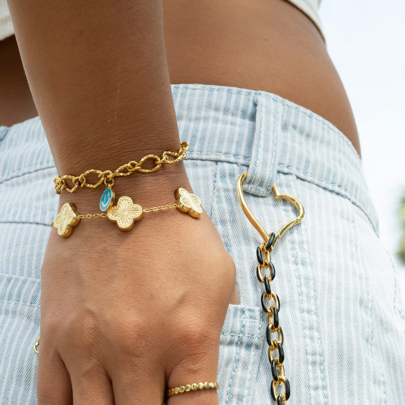 18K Gold PVD Stainless Steel Lucky Clover Charm Bracelet / BRJ1008、mySite、dreamappss