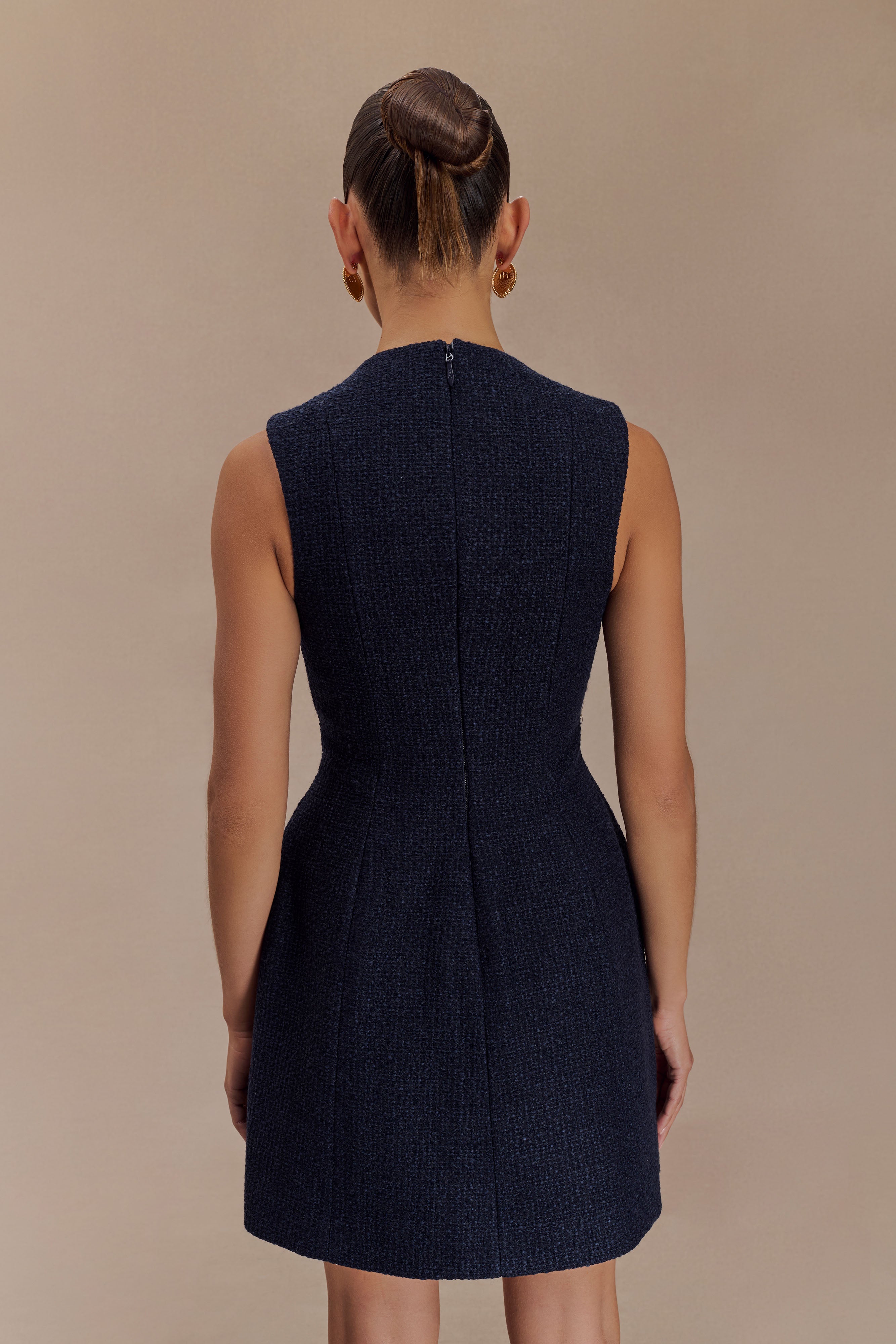 Danna Boucle Mini Dress With Pleats - Midnight Blue、mySite、solidvoid