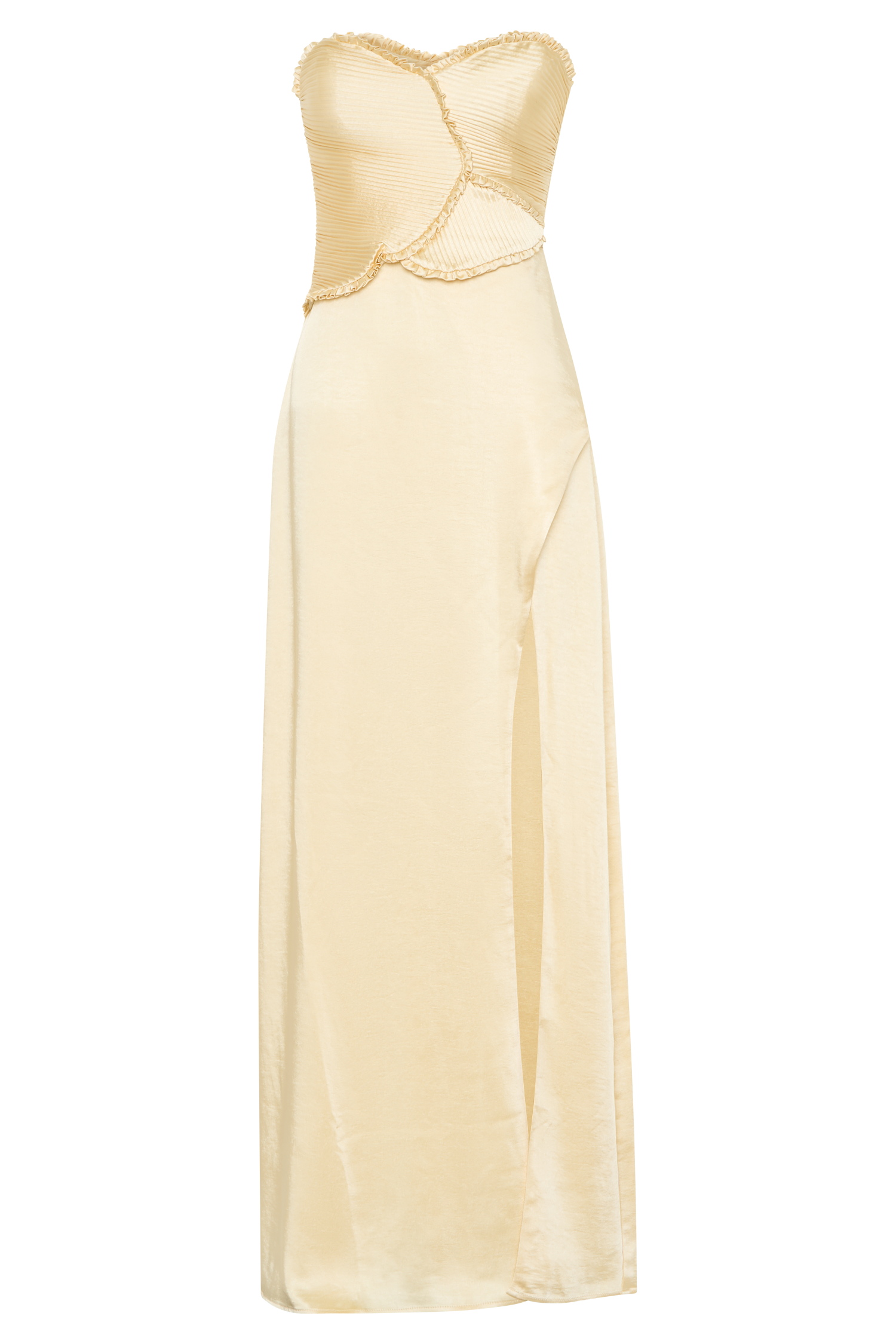 Larissa Satin Maxi Dress With Ruched Petals - Lemon、mySite、solidvoid