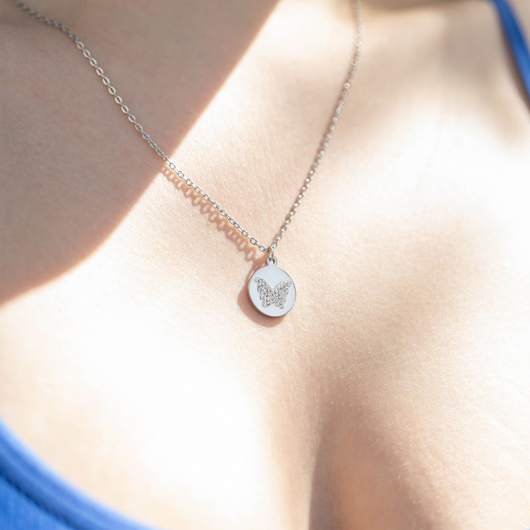 18K Gold PVD Stainless Steel Stone Butterfly Pendant Necklace / CHN0085、mySite、dreamappss