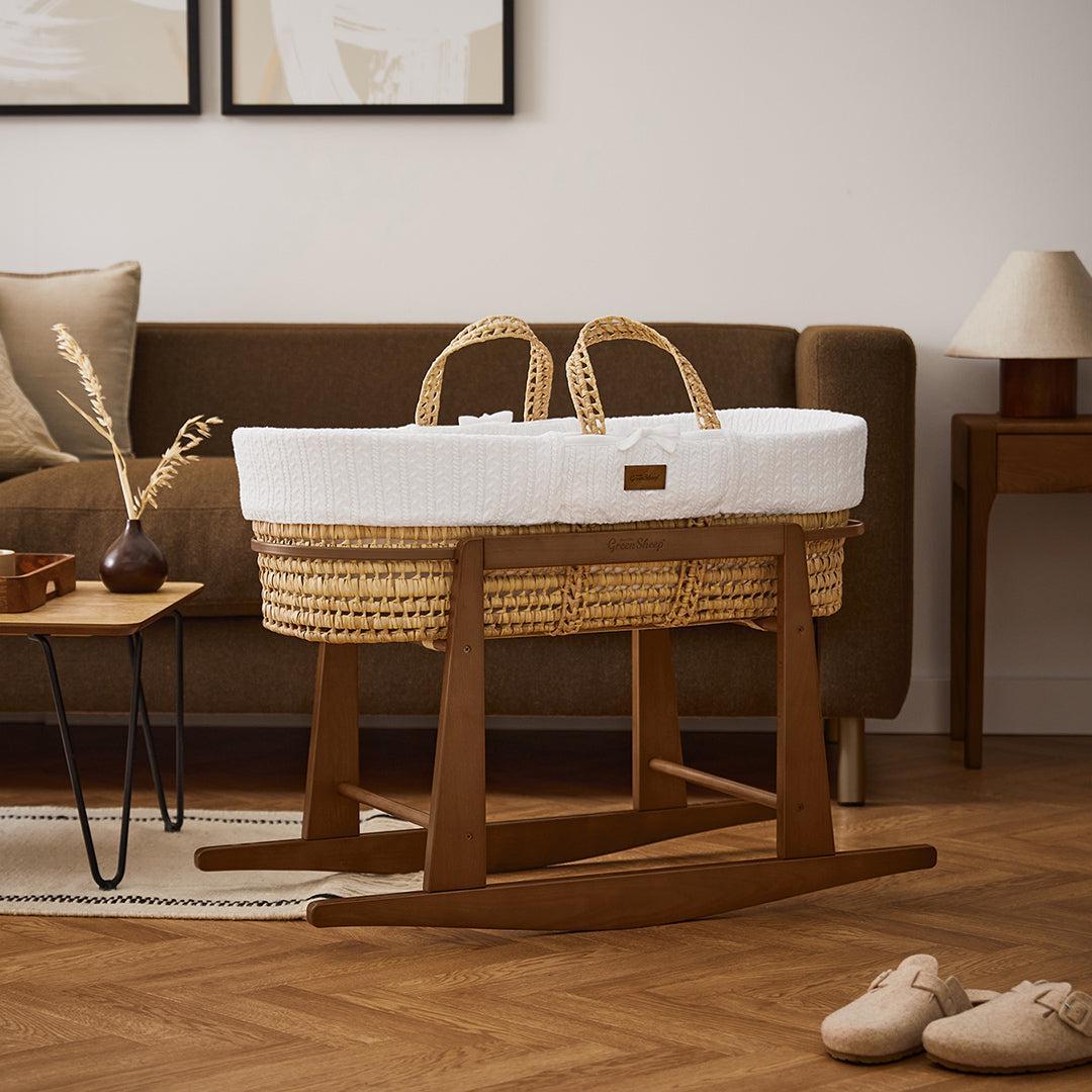  The Little Green Sheep Rocking Moses Basket Stand - Walnut、mySite、merchandisen