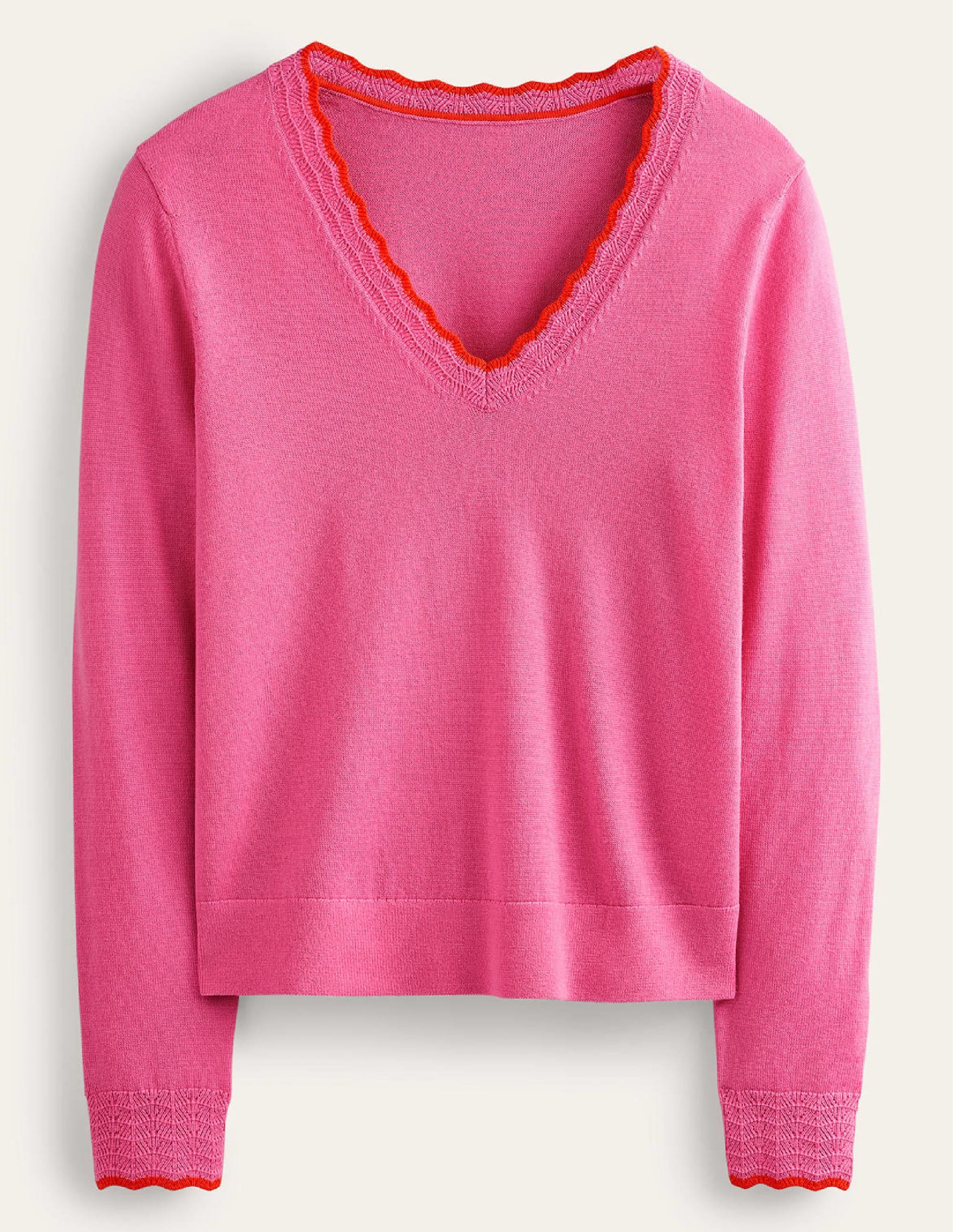  Merino Scallop V-Neck Sweater-Mid Pink、mySite、ashleygrahame