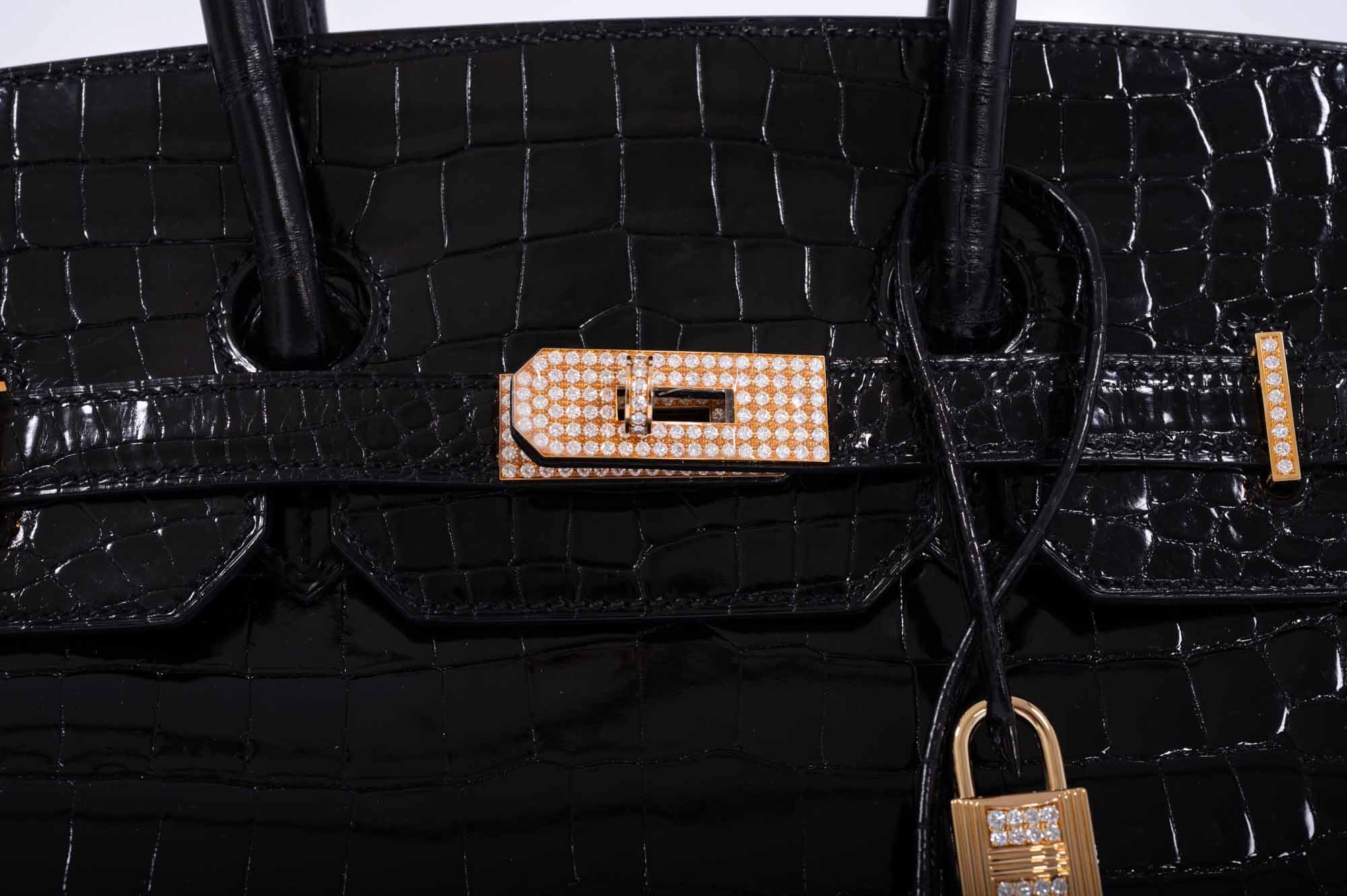 Hermès Birkin 35 Black Shiny Porosus Crocodile 18K Yellow Gold and Diamond Hardware、mySite、garminoutage.com