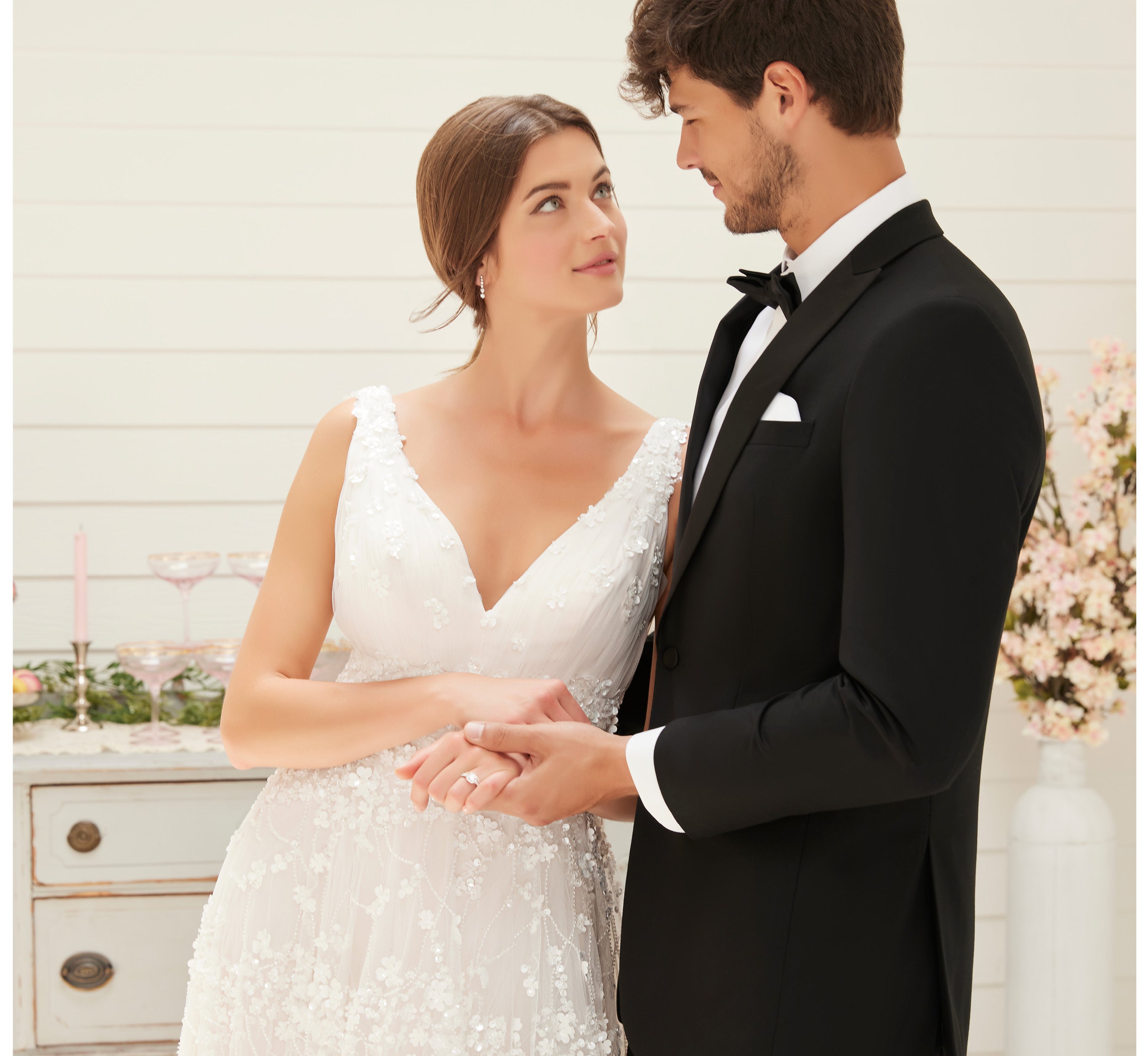 Hand-Beaded And Lace A-Line Gown In Ivory Ivory Silver、mySite、solidvoid