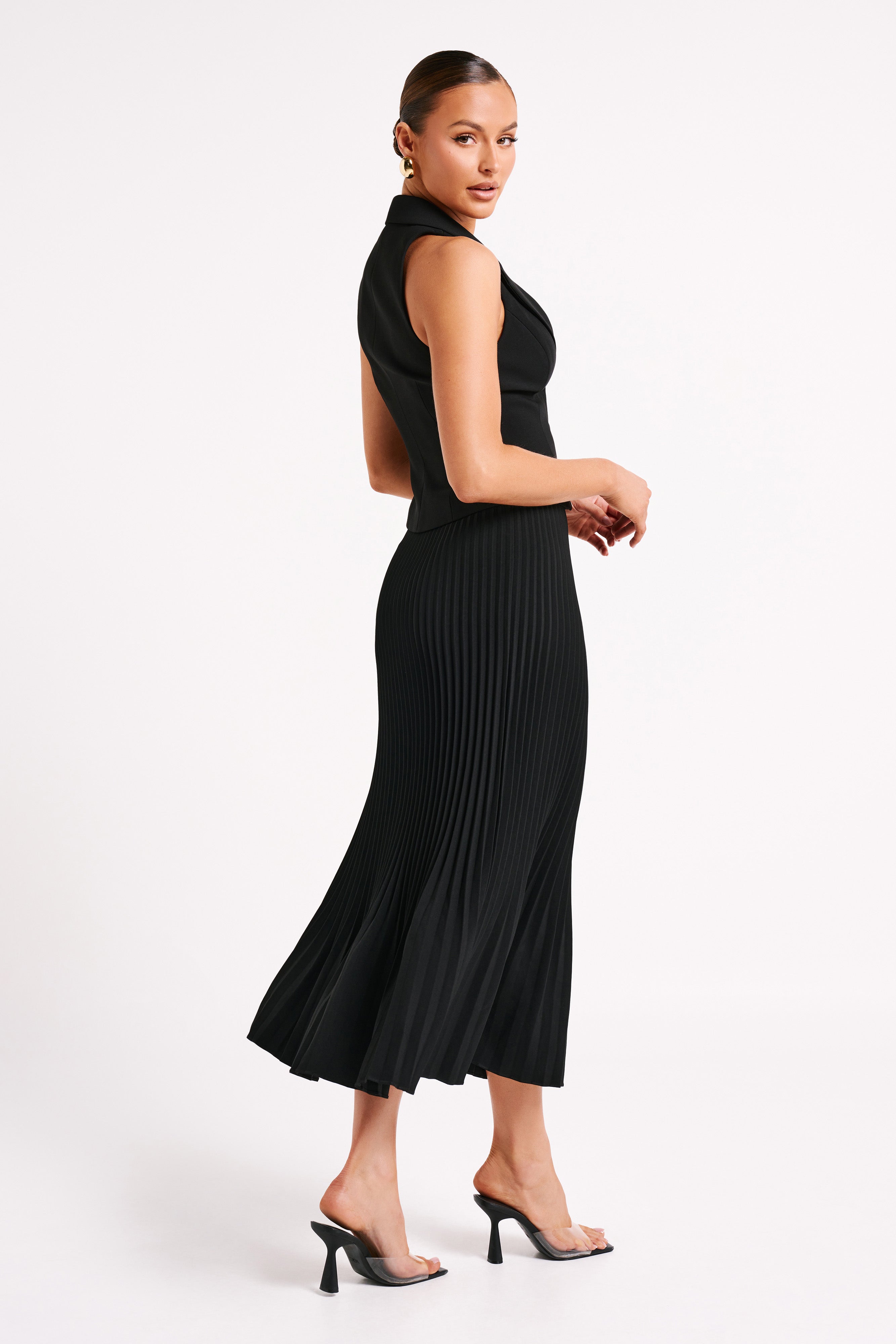 Twyla Pleated Suiting Maxi Skirt - Black、mySite、solidvoid