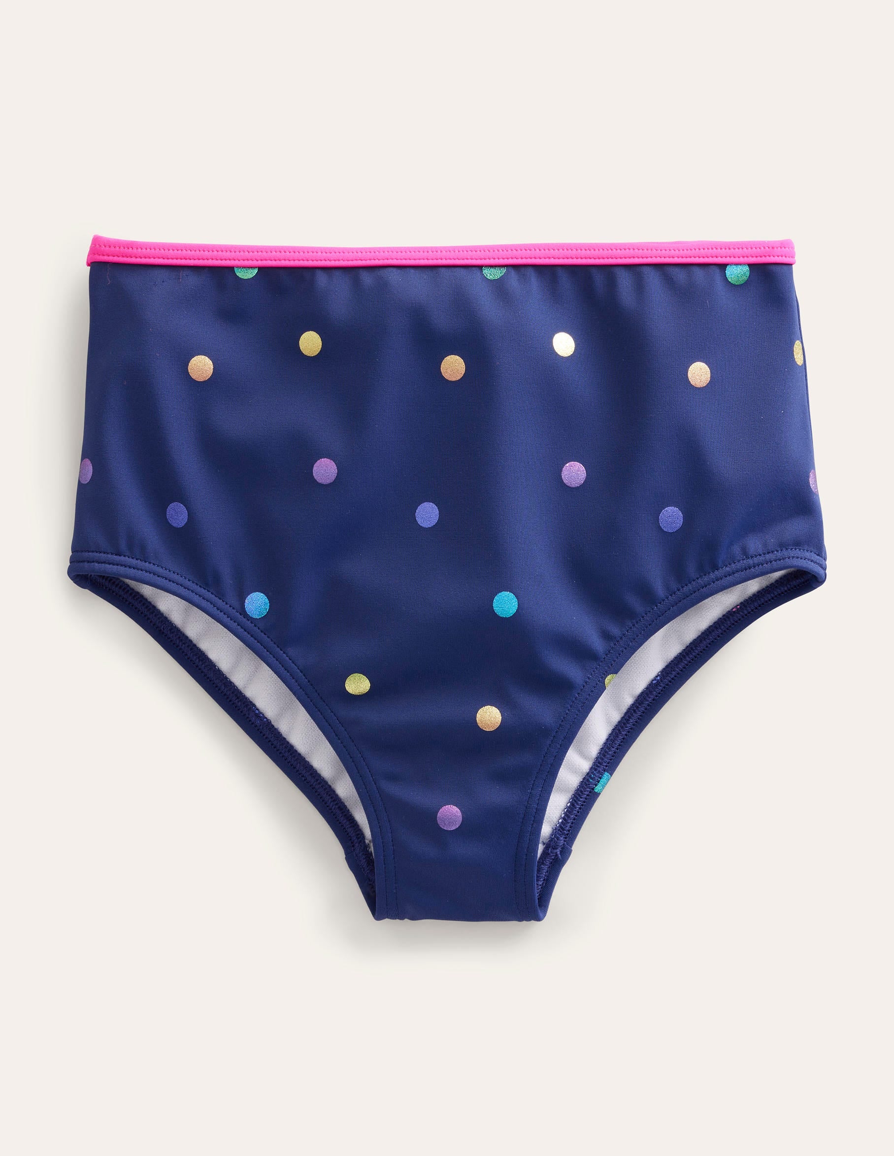  High Waisted Bikini Bottoms-Navy Rainbow Foil Confetti、mySite、ashleygrahame