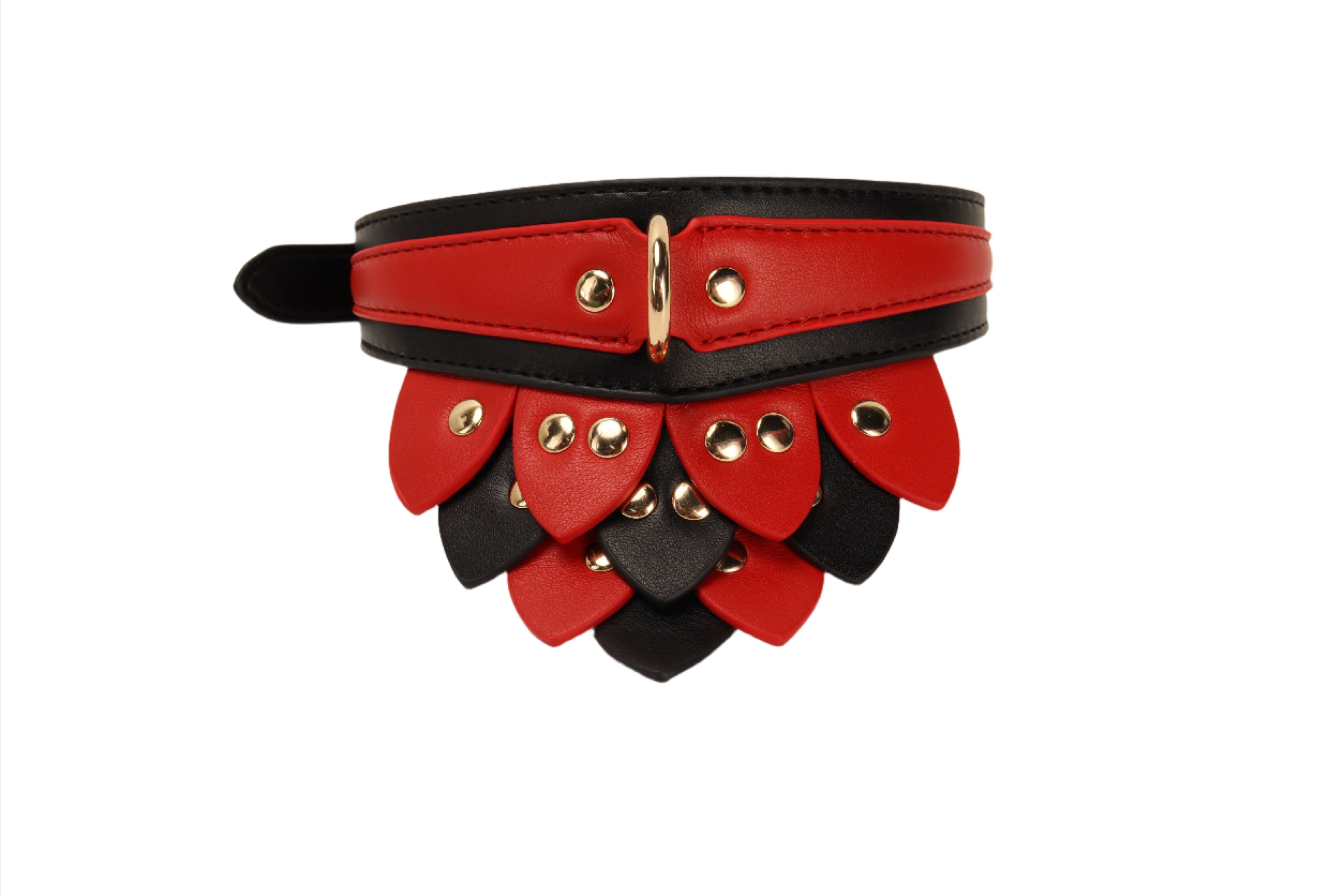 Kink Red & Black Leaf Neck Collar | Faux Leather | Gold Press Studs | Adjustable、mySite、bottomscart