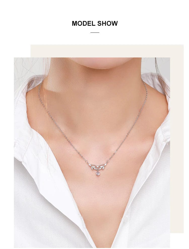 Dainty Pink Centerstone 925 Sterling Silver Necklace Elegant、mySite、g9winljtr