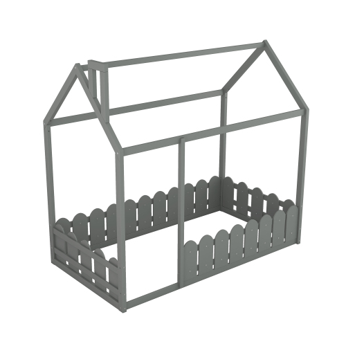 {Slats are not included}Twin Size Wood Bed House Bed Frame with Fence,for Kids,Teens, Girls,Boys {White}{OLD SKU:WF194274AAK}、、casual