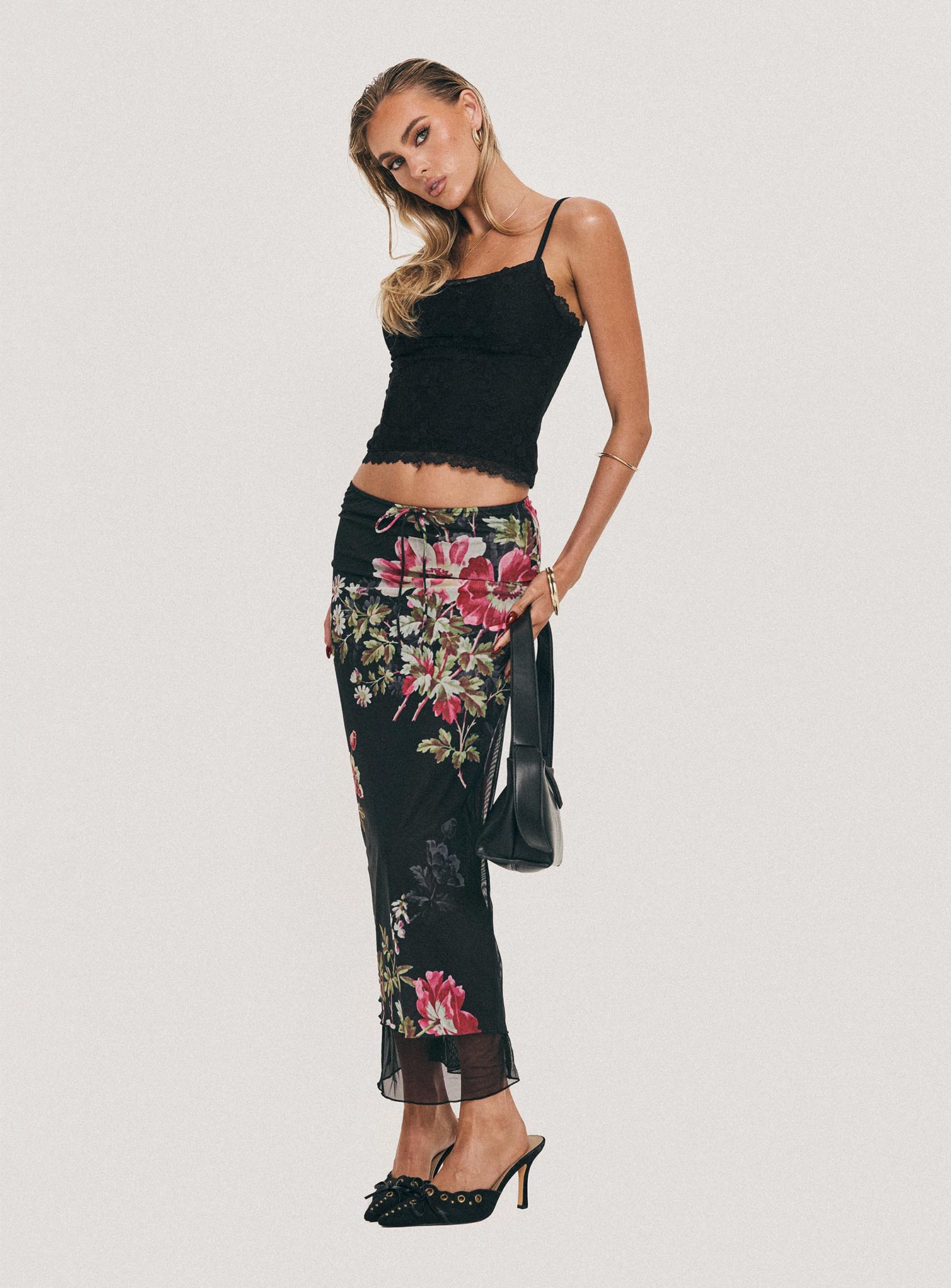 Paganio Maxi Skirt Black Floral、mySite、solidvoid