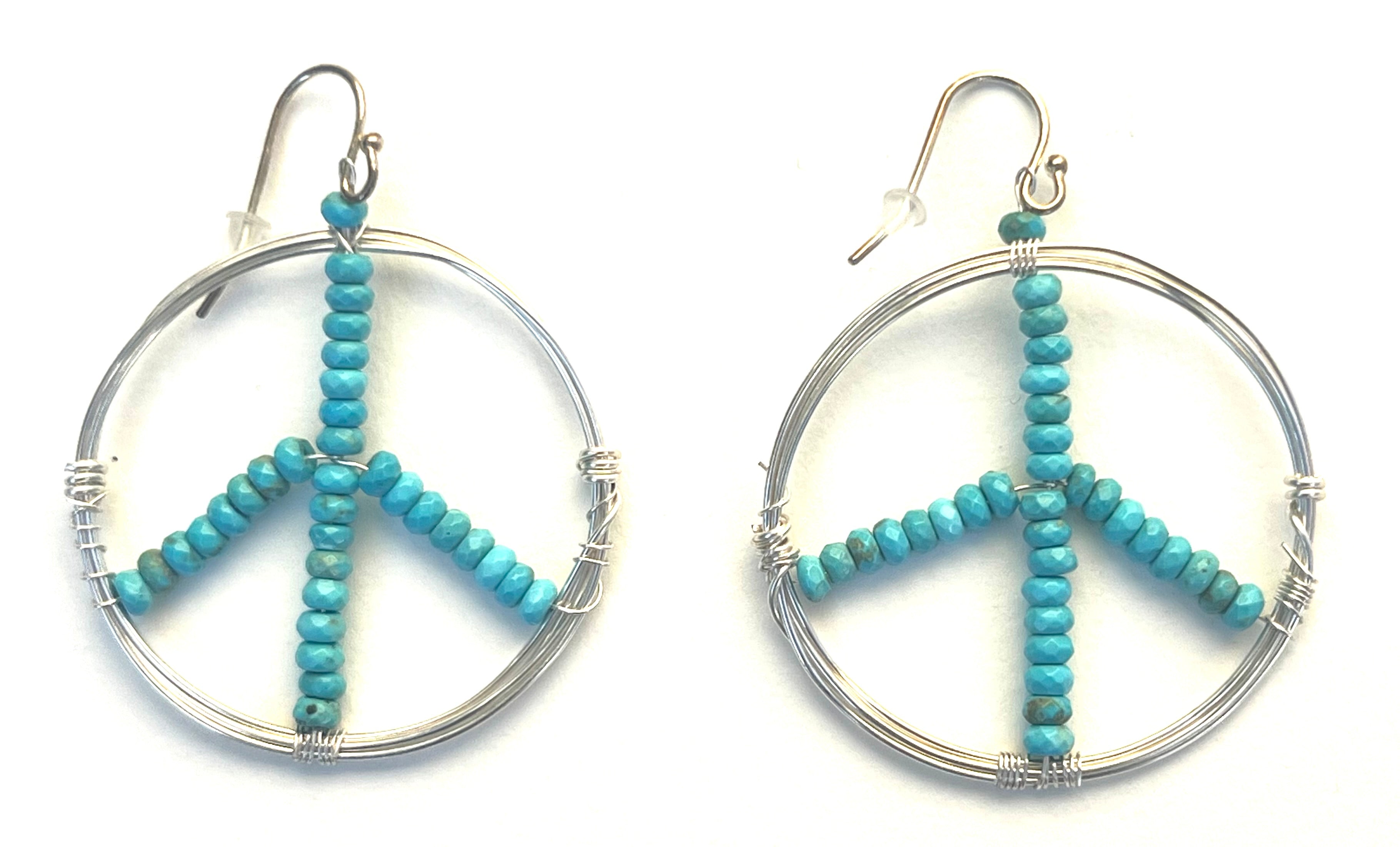 Wire-Wrapped Silver Peace Earrings with Turquoise Beads、mySite、topwebapps