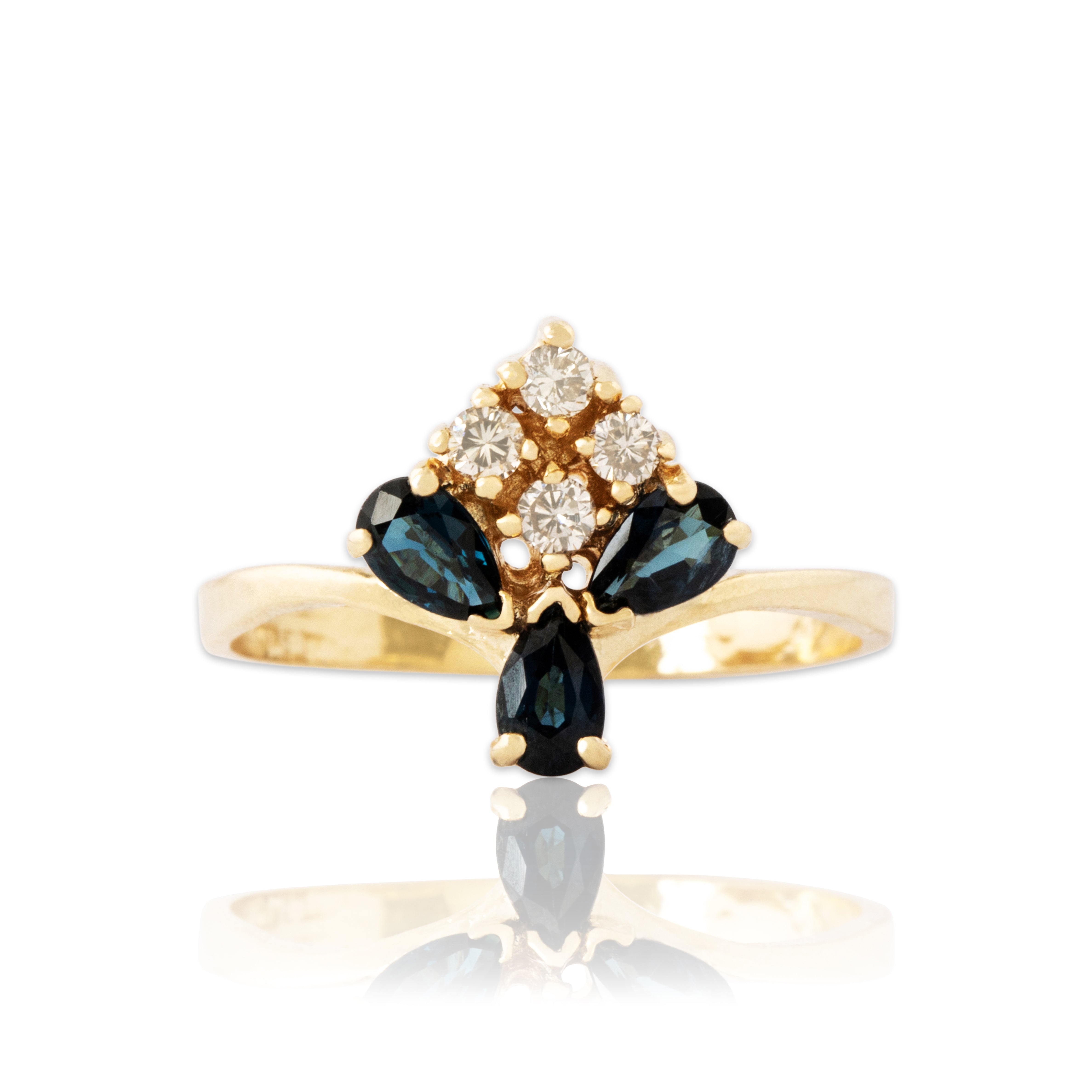 Vintage 14k Yellow Gold Blue Sapphire Diamond Ring 7.75、mySite、hinf8tx79