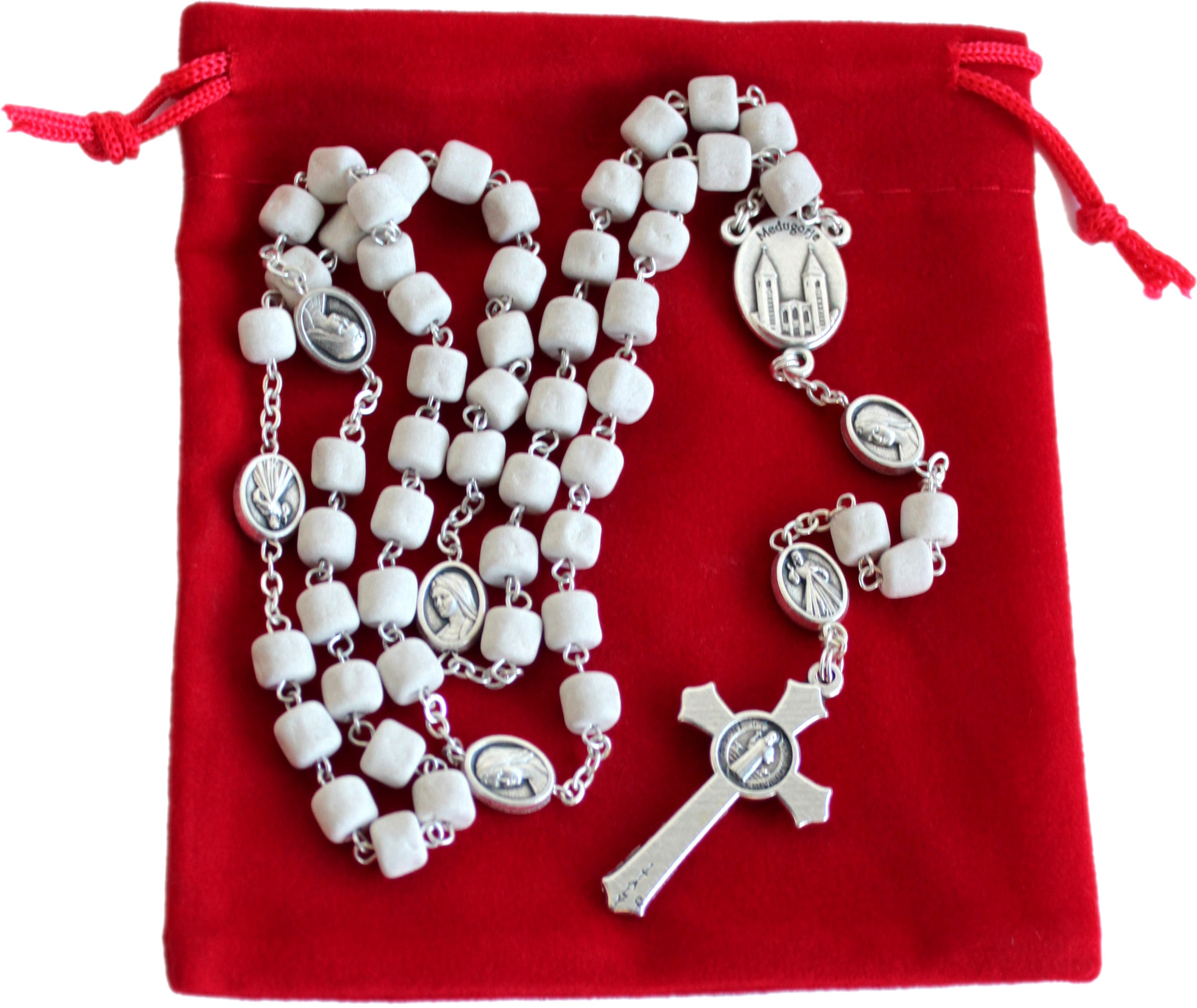  MEDJUGORJE - Rosary made from Apparition hill directly from MEDUGORJE. ( 20 inches long ) - silver cross、mySite、elrpsem3k