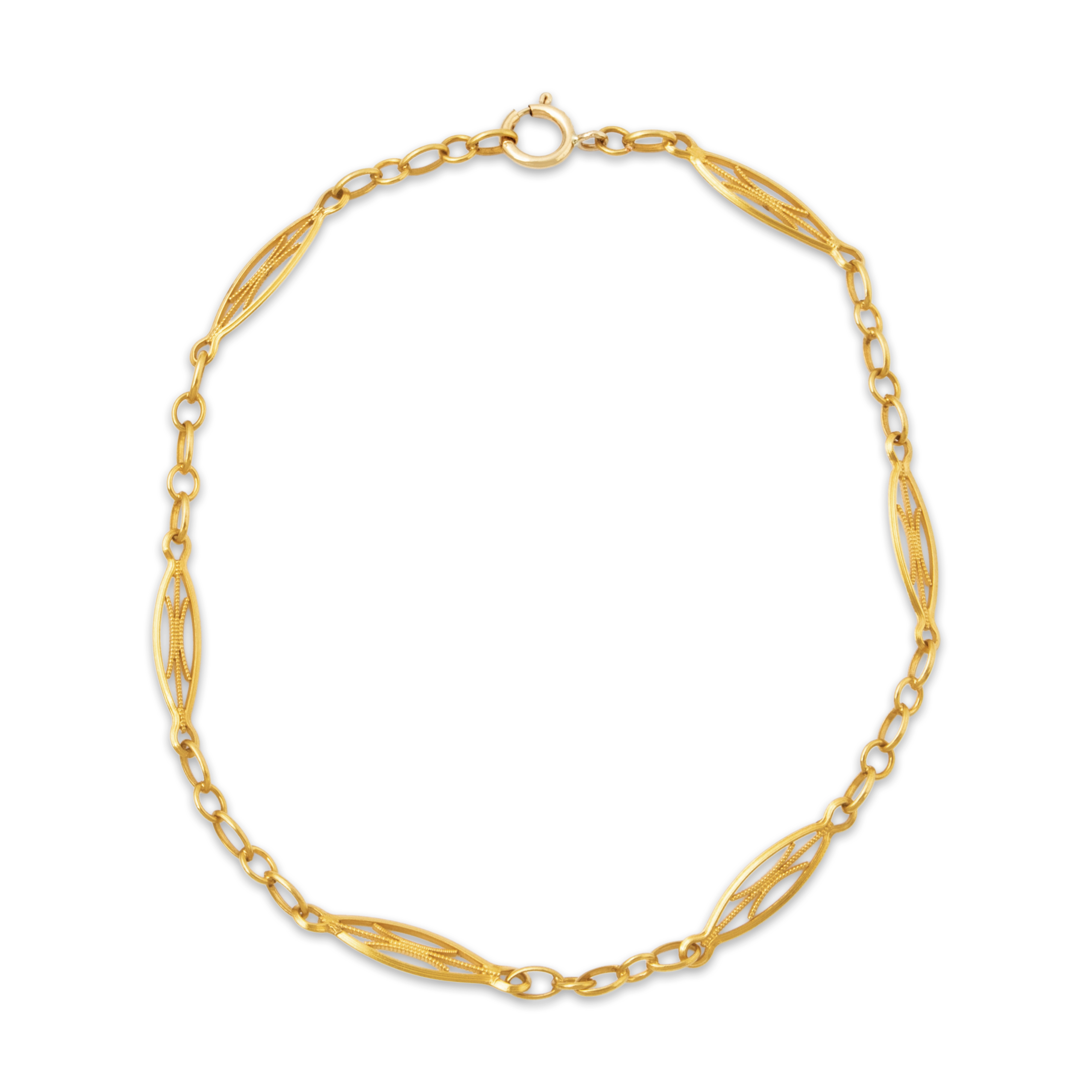 Antique French 18k Yellow Gold Openwork Oval Link Watch Chain Bracelet 7.5、mySite、hinf8tx79