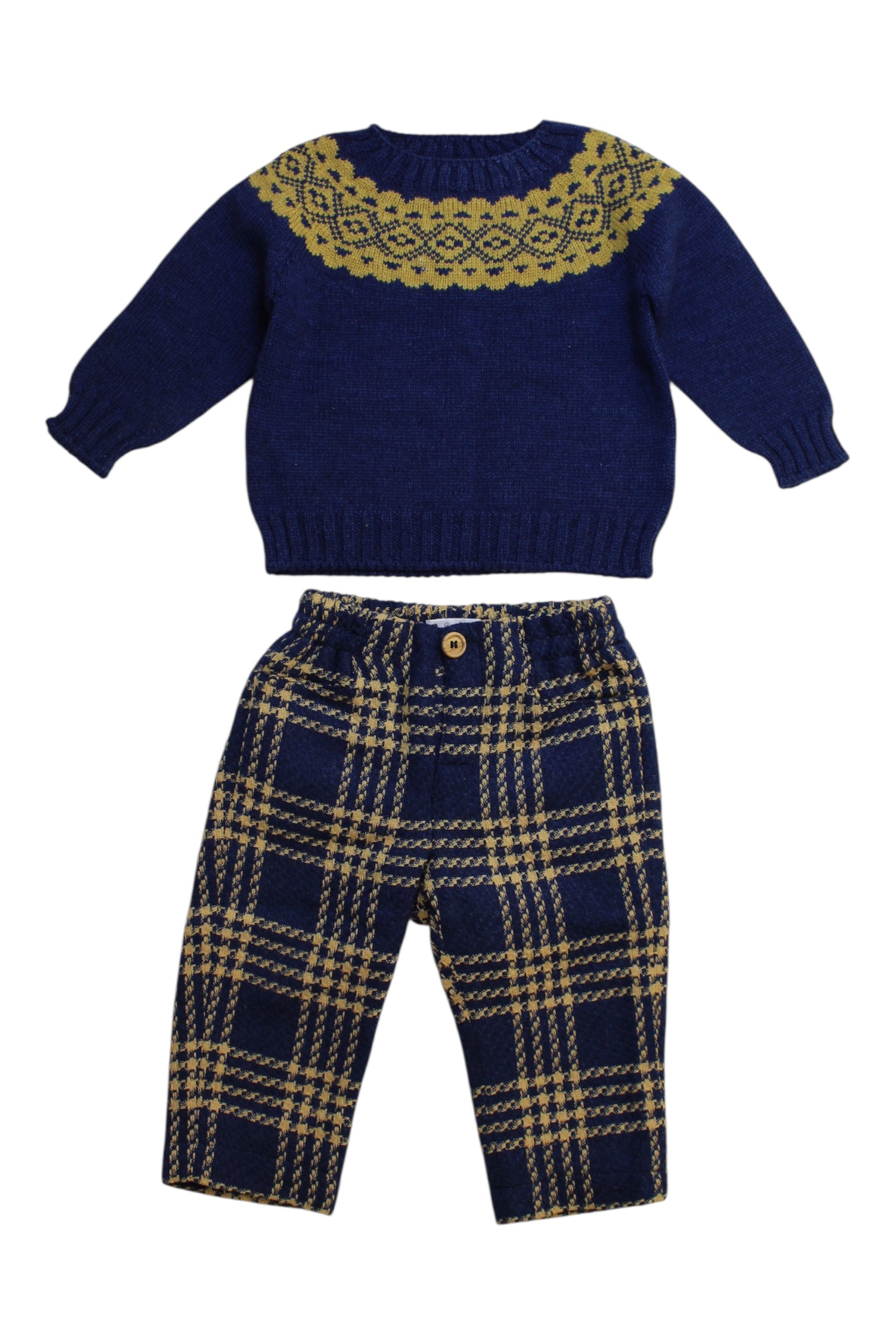 Fina Ejerique Knit Sweater And Checkered Pants Set 6-12M、mySite、g9winljtr