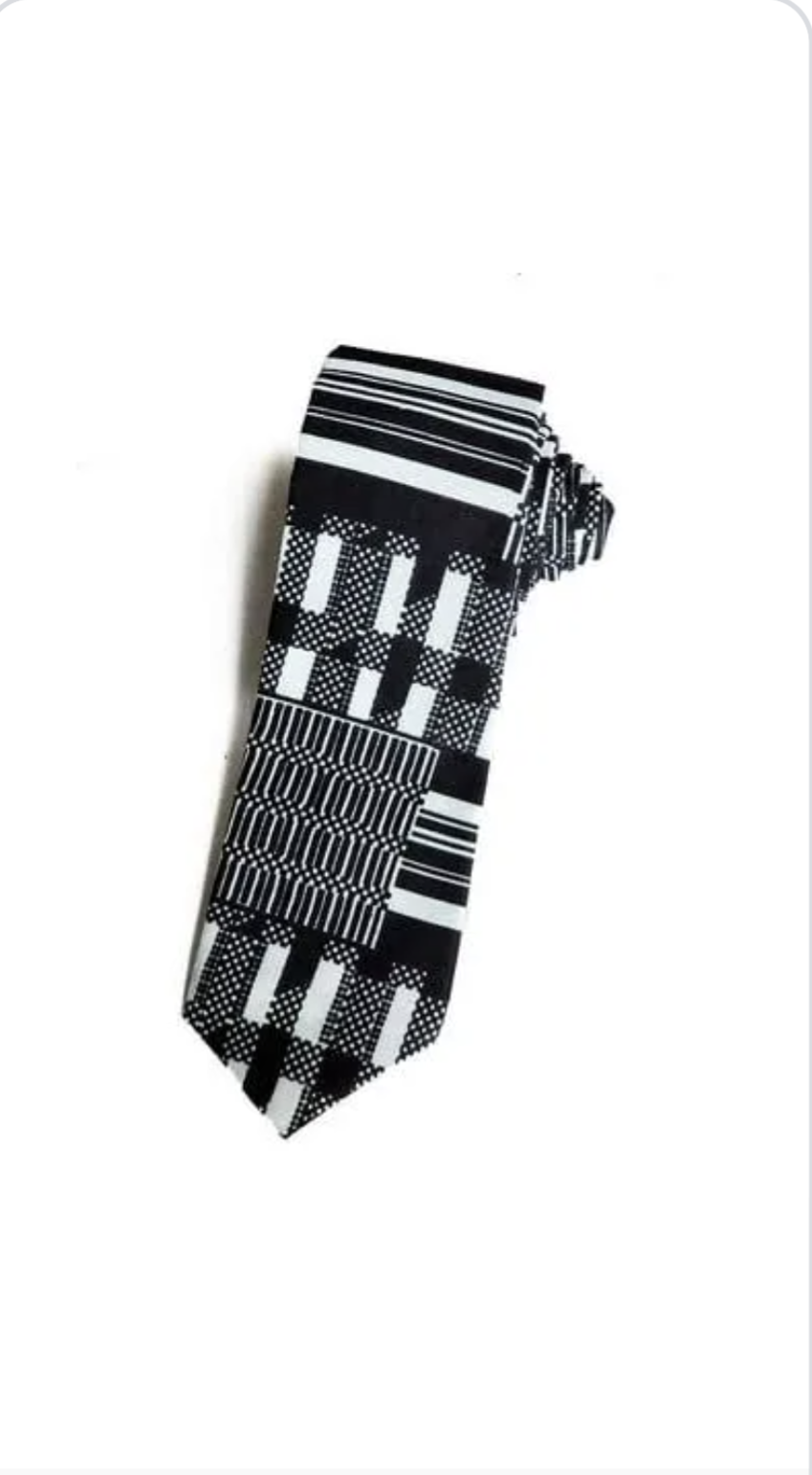 Dupsie's Kwabena's Elegance Black and White African Print Kente Necktie and Pocket Square-DPB0795NT、mySite、solidvoid