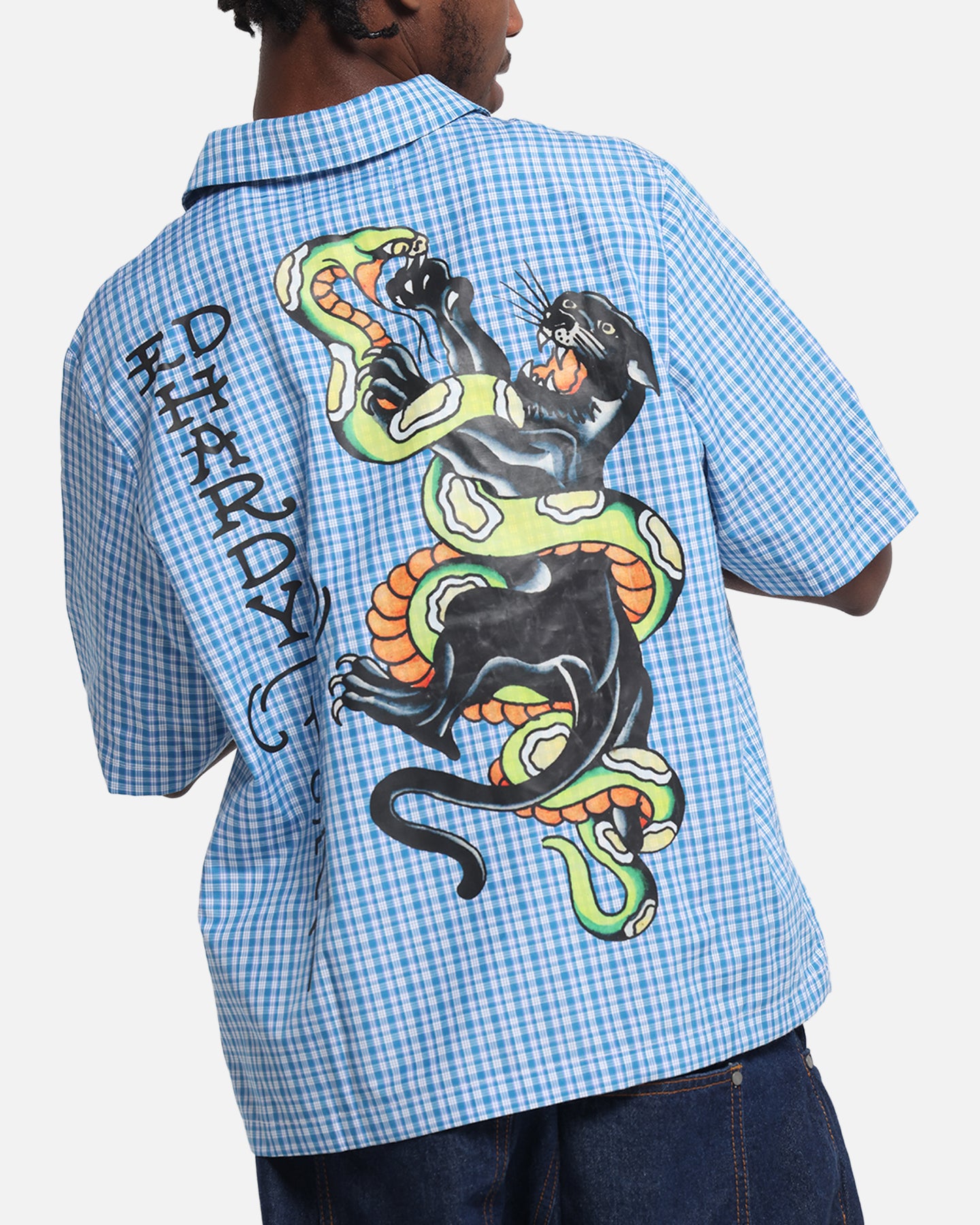 Ed Hardy Panther Button-Up Shirt Blue、mySite、zt4zffjzw