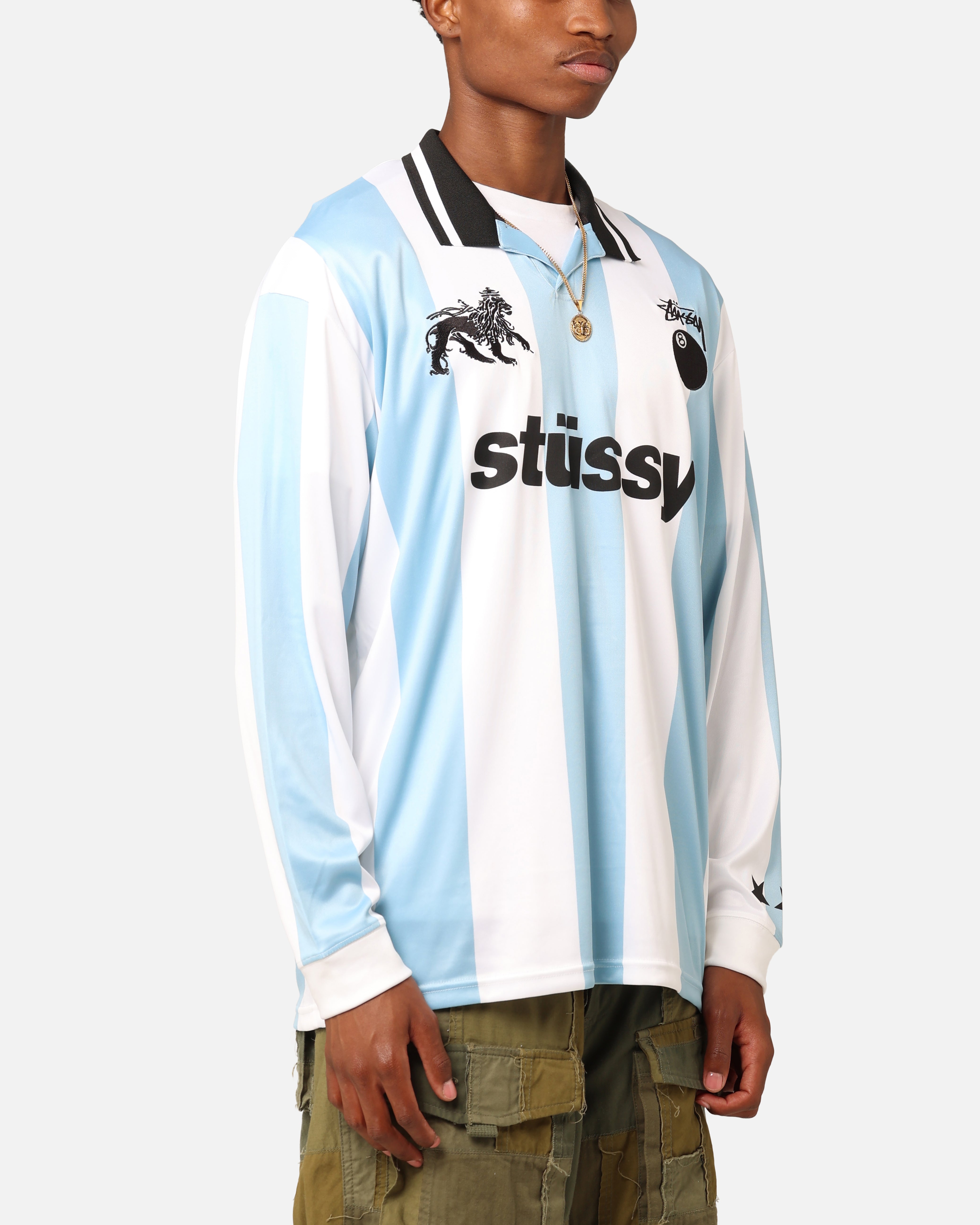 Stüssy Football Polo Long Sleeve T-Shirt Blue/White、mySite、zt4zffjzw