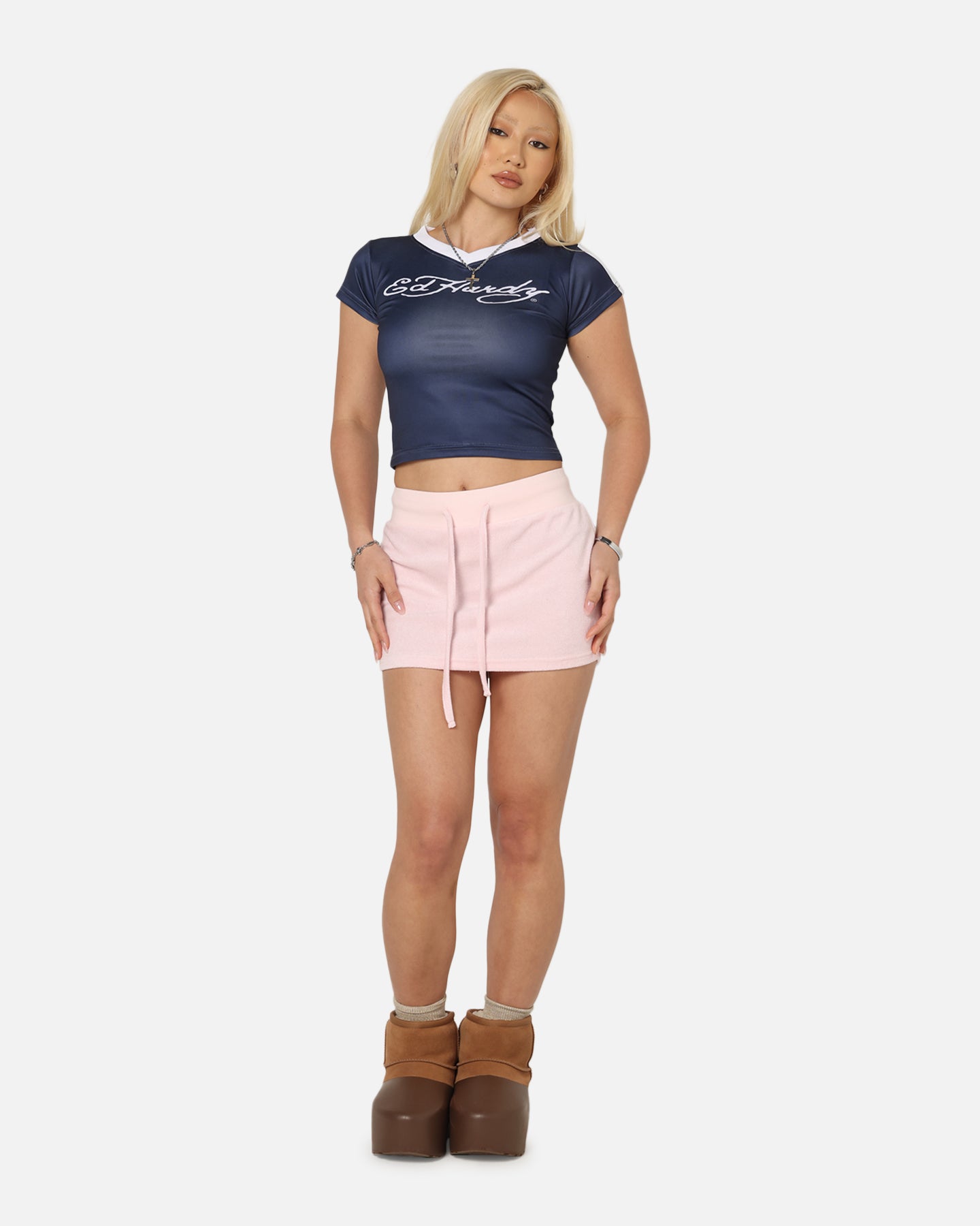 Ed Hardy Women's Football Baby T-Shirt Navy/White、mySite、zt4zffjzw