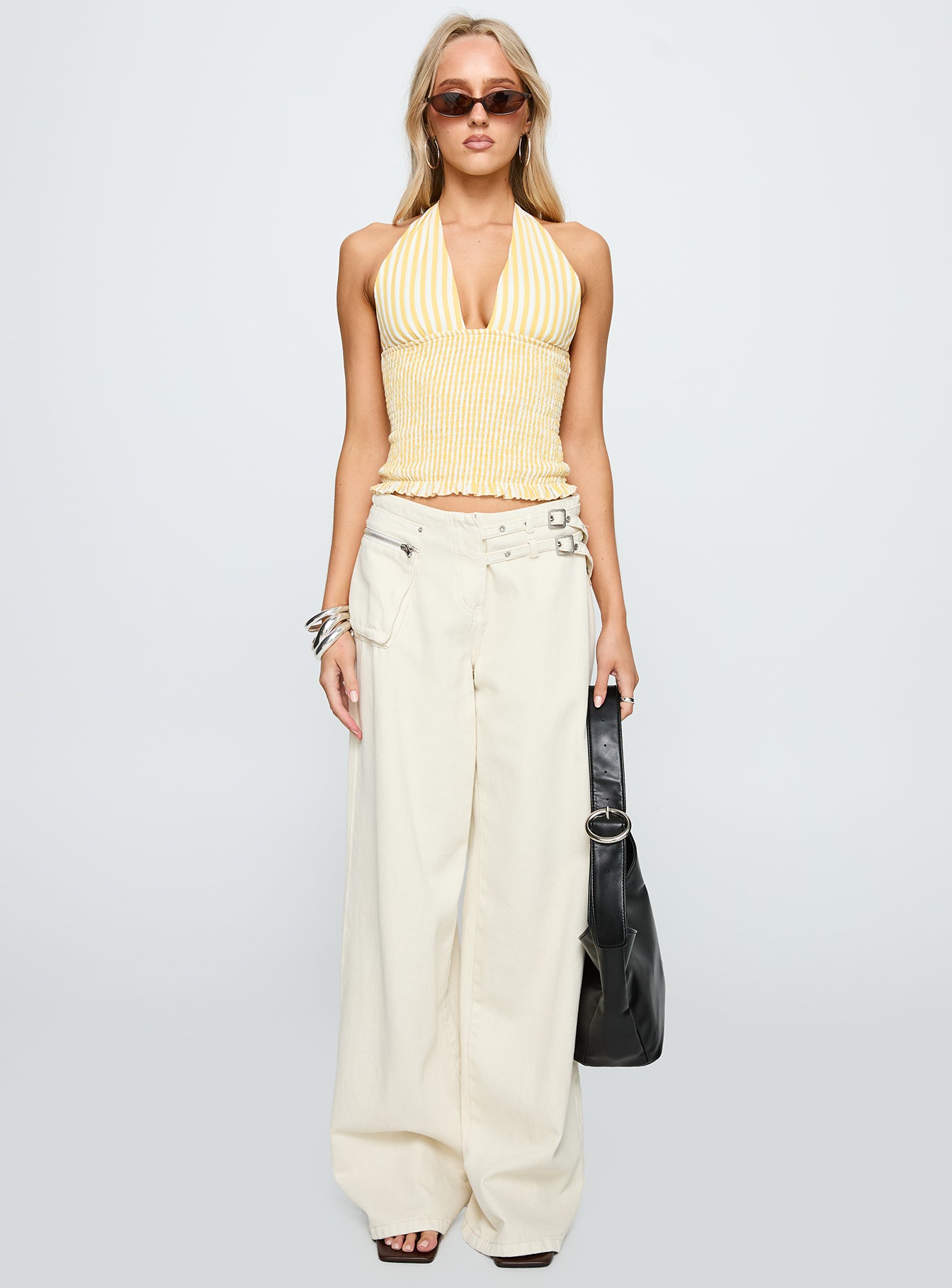 Averin Shirred Halter Top Lemon Stripe、mySite、solidvoid