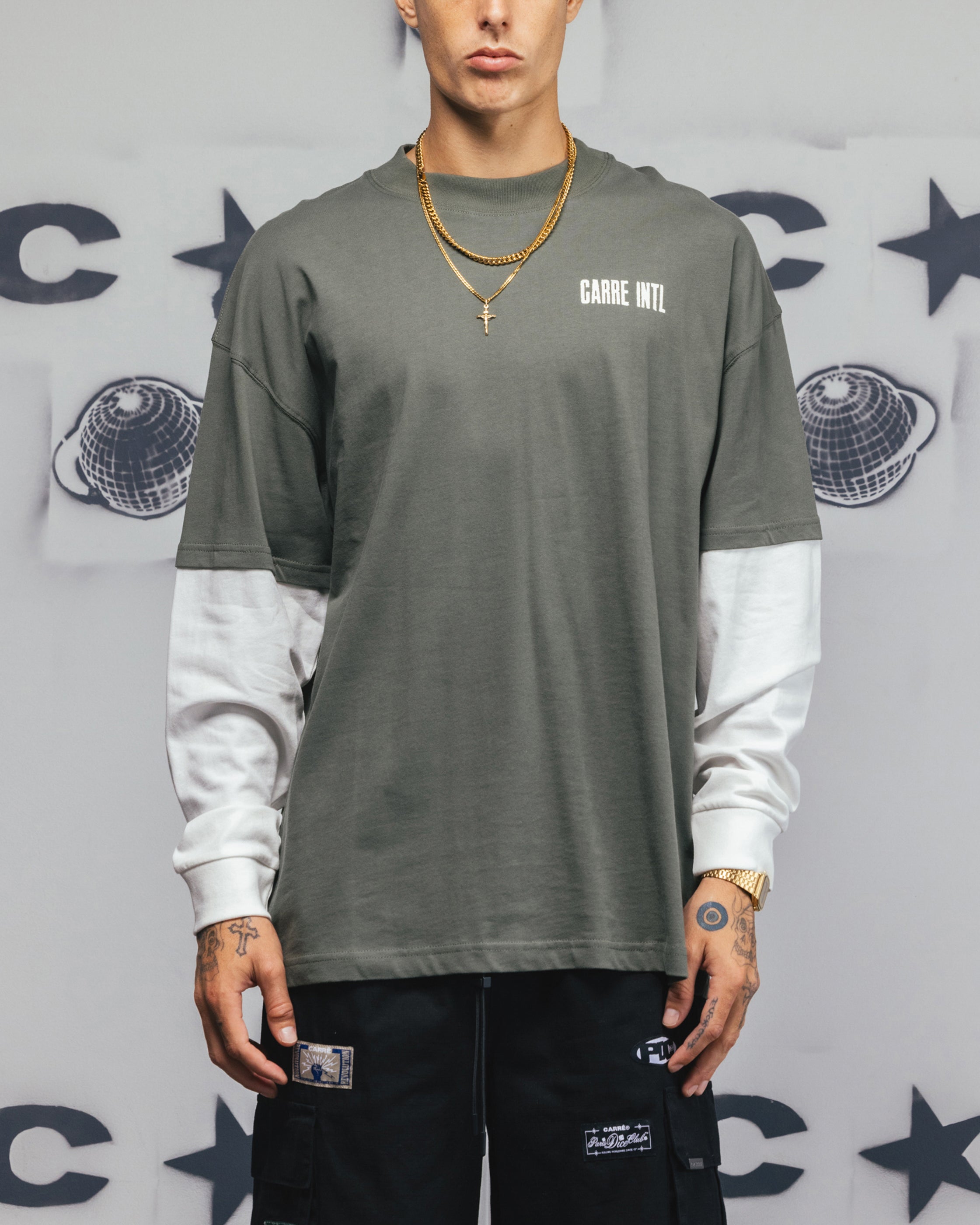 Carre Rear Vision Long Sleeve T-Shirt Green/White、mySite、zt4zffjzw