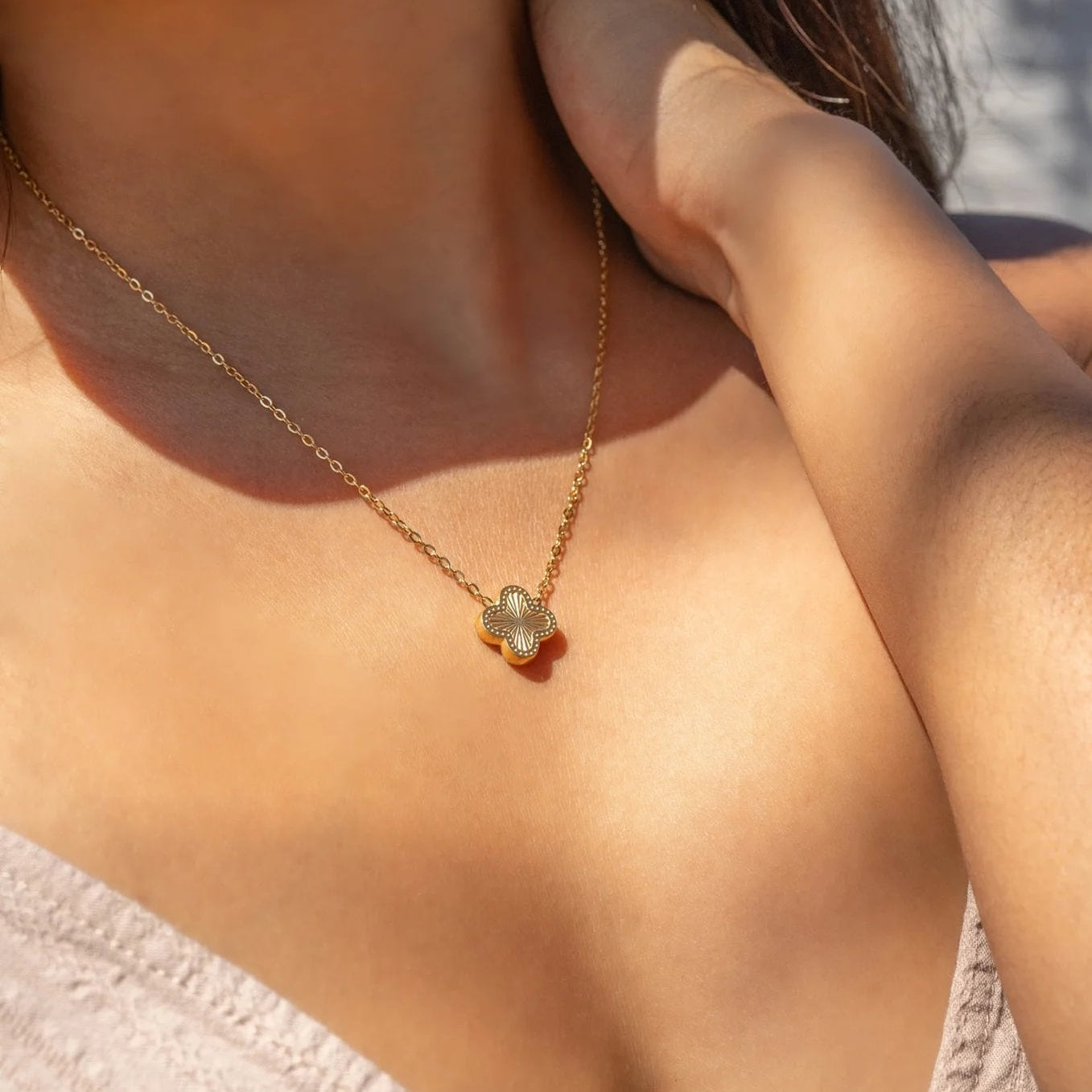 18K Gold PVD Stainless Steel Lucky Clover Charm Necklace / CHN0046、mySite、dreamappss