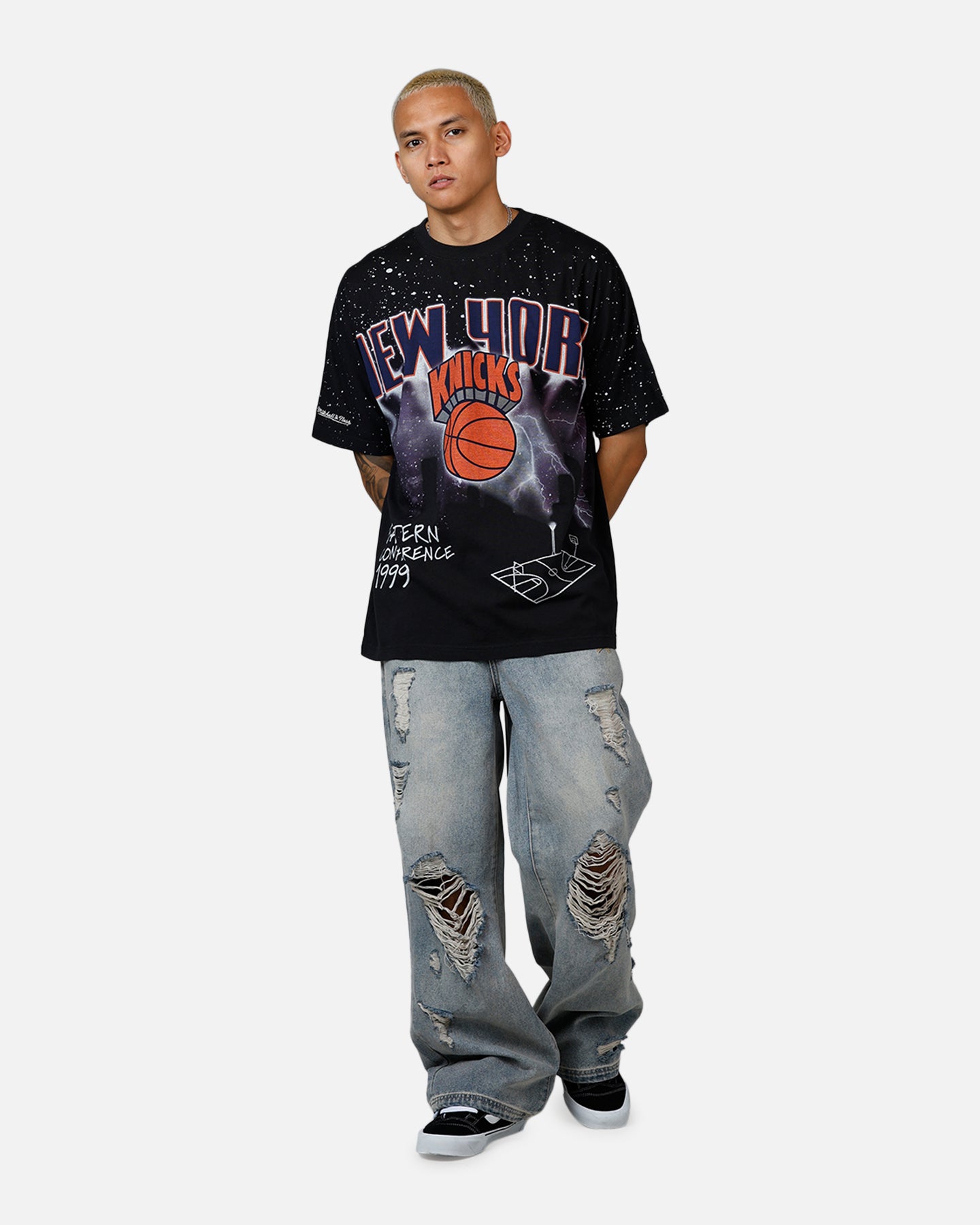 Mitchell & Ness New York Knicks Skyline T-Shirt Faded Black、mySite、zt4zffjzw