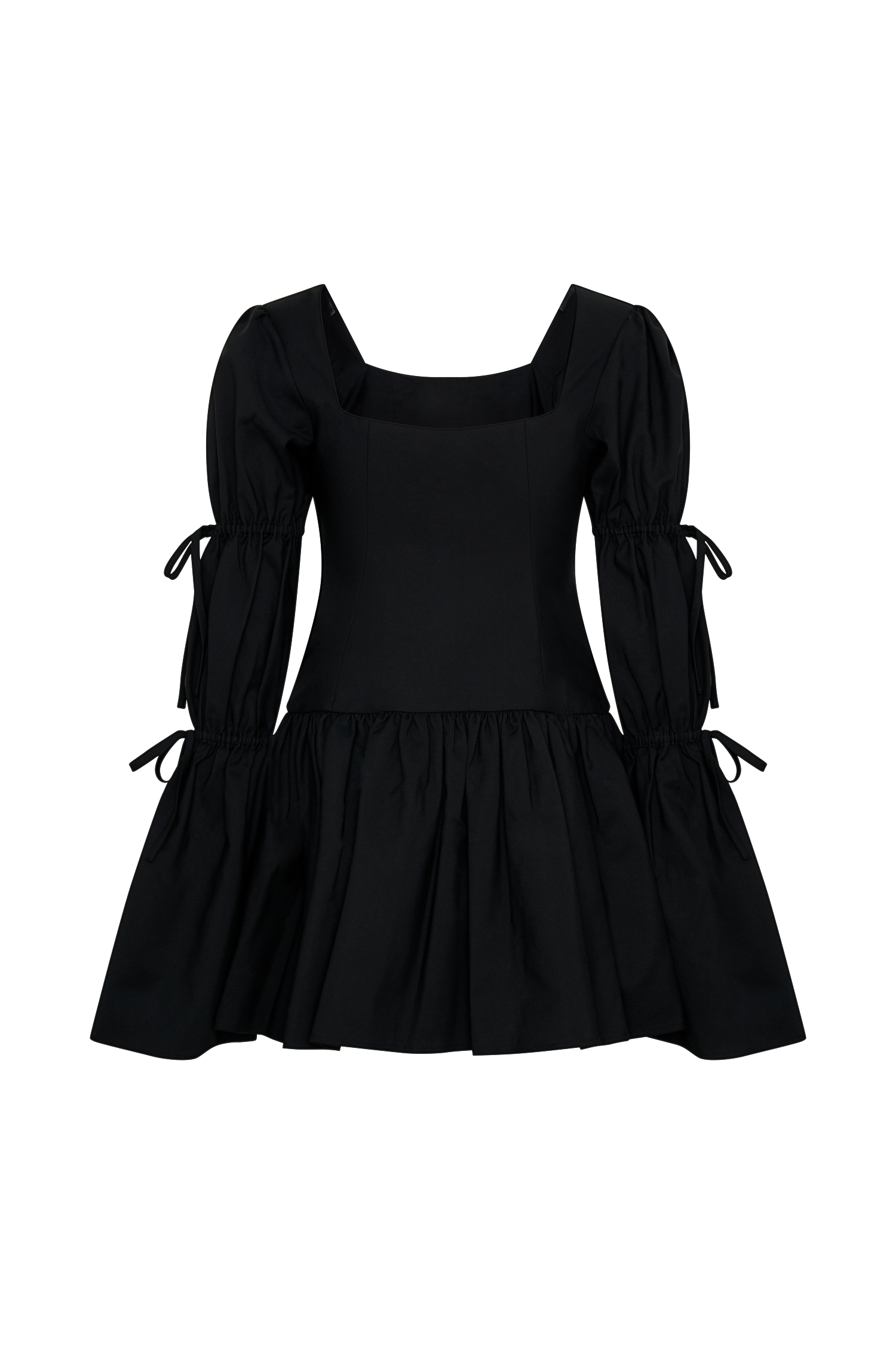 Raine Long Sleeve Cotton Mini Dress - Black、mySite、solidvoid