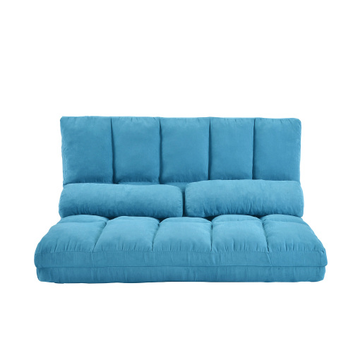 Double Chaise Lounge Sofa Floor Couch and Sofa with Two Pillows (Blue)、、casual