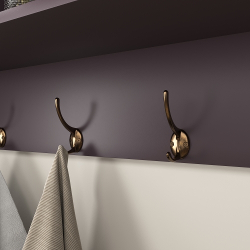 White Entryway Wall Mounted Coat Rack with 4 Dual Hooks Living Room Wooden Storage Shelf、、casual