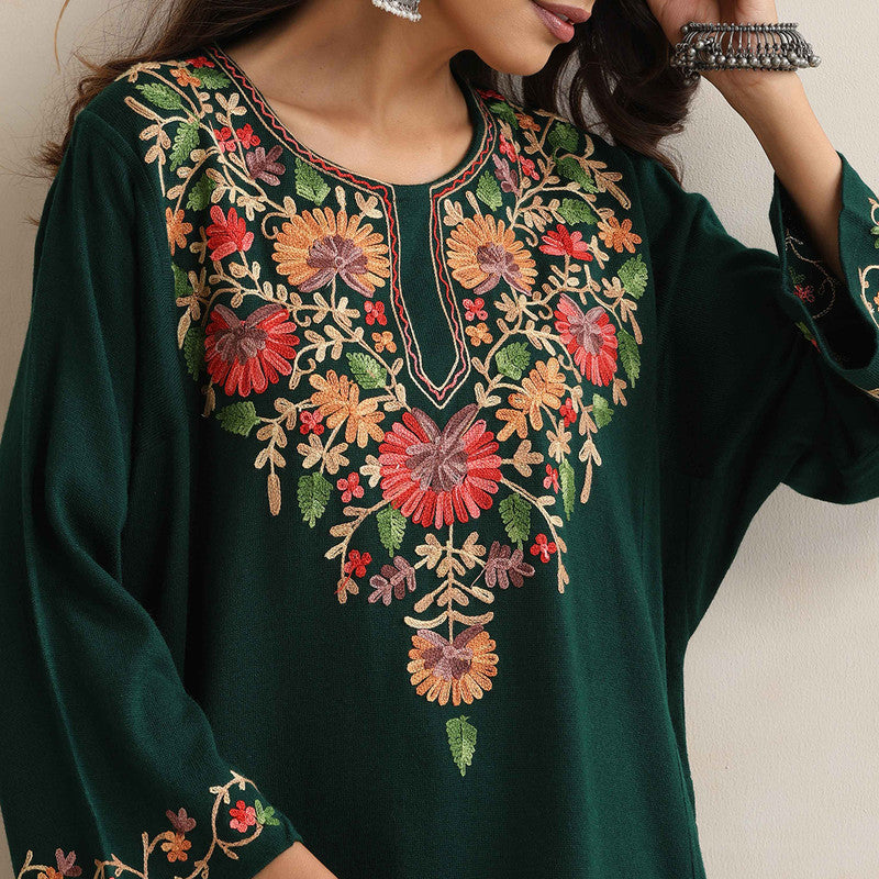 Woolen Kurta For Women | Kashmiri Embroidered | Green、mySite、camillekostekn