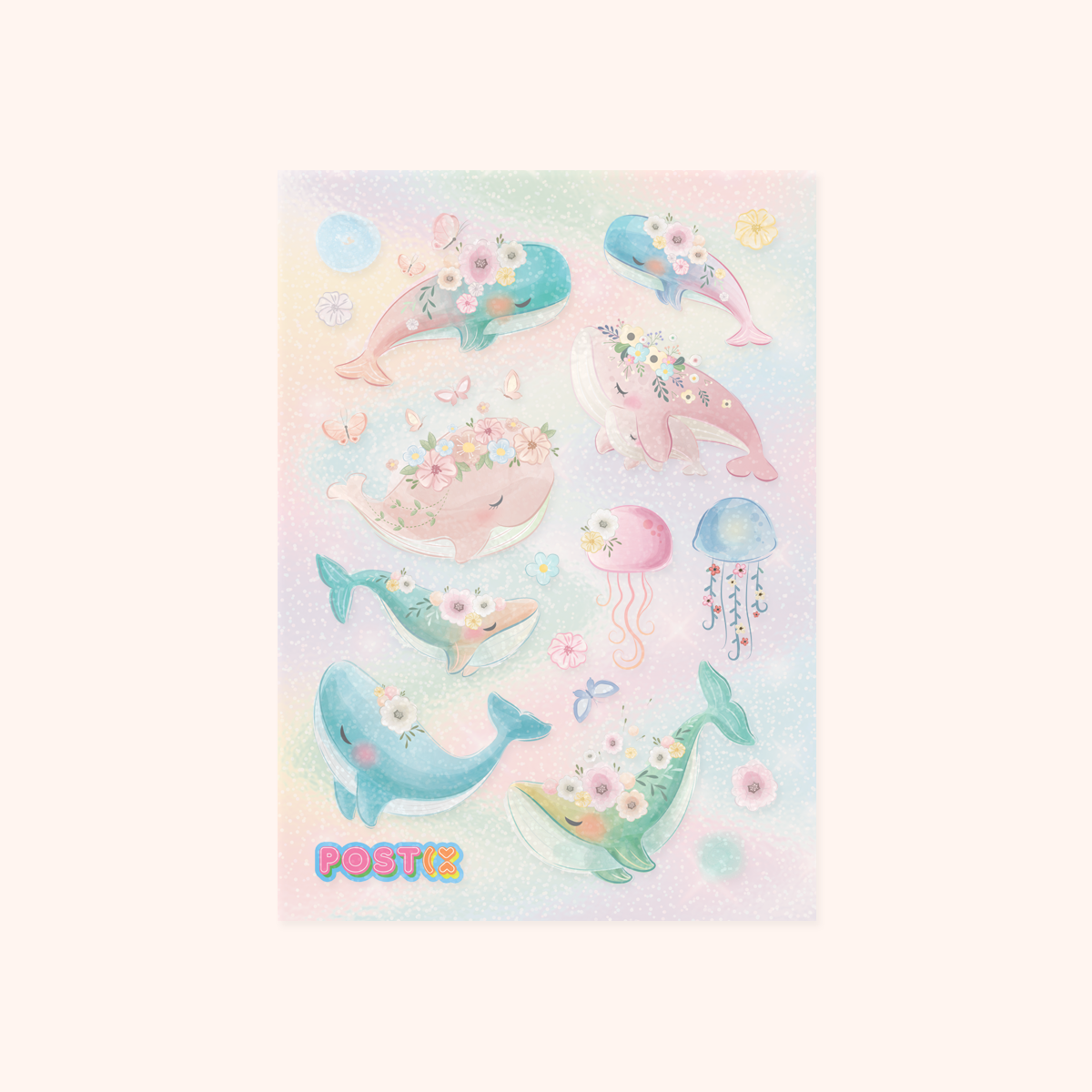  Boho Whales Clear Hologram Sticker Sheet、mySite、ghnorth