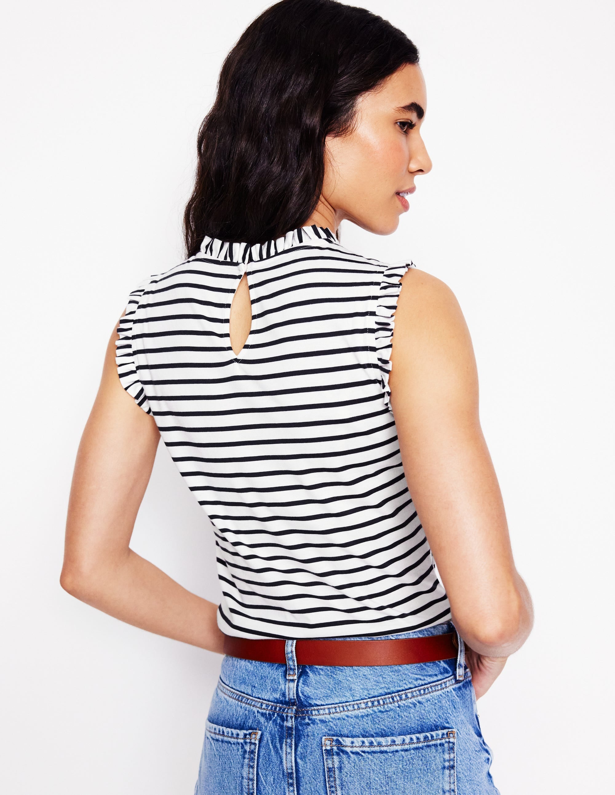  Supersoft Frill Detail Vest-Ivory, Navy Stripe、mySite、ashleygrahame