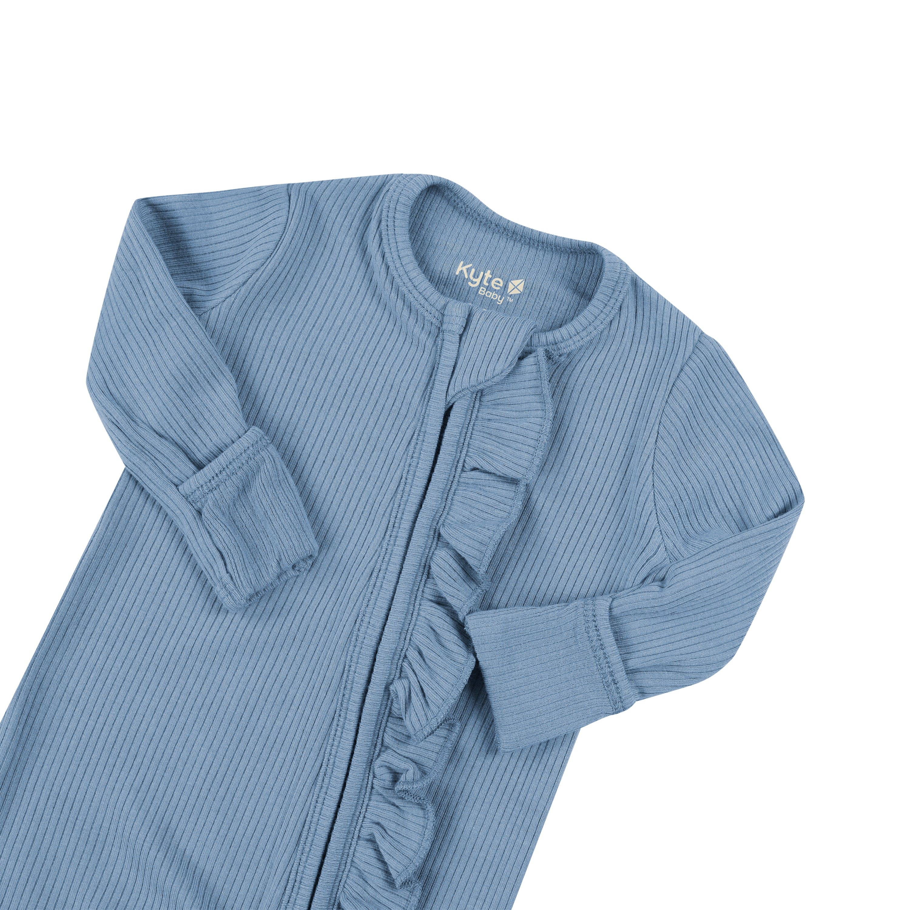  Ribbed Ruffle Zipper Romper in Slate、mySite、layawaytickets
