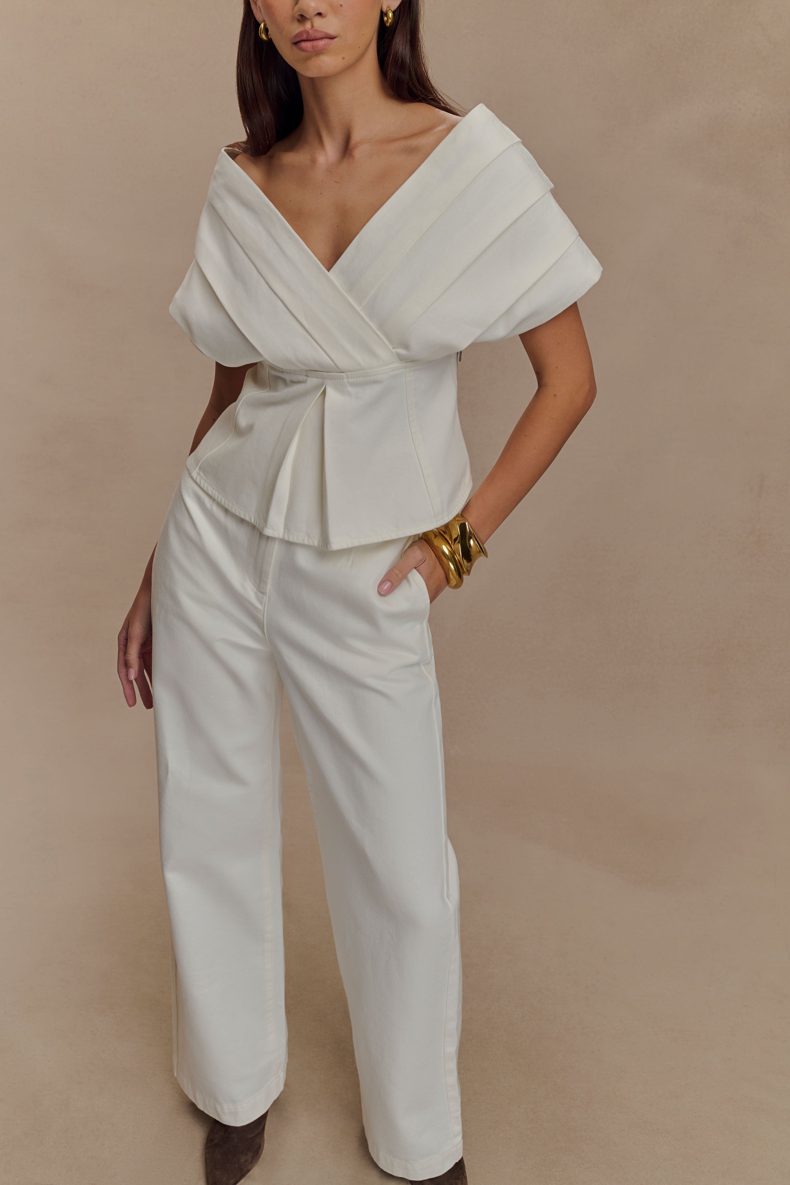 Rayne Wide Leg Denim Jeans - White、mySite、solidvoid