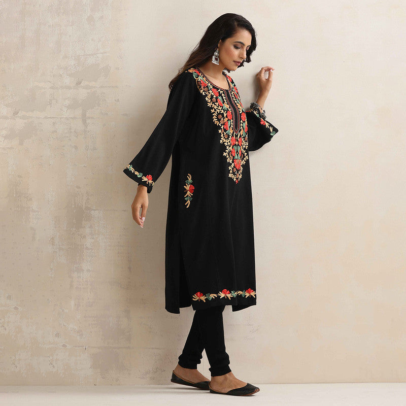 Woolen Kurta For Women | Kashmiri Embroidered | Black、mySite、camillekostekn