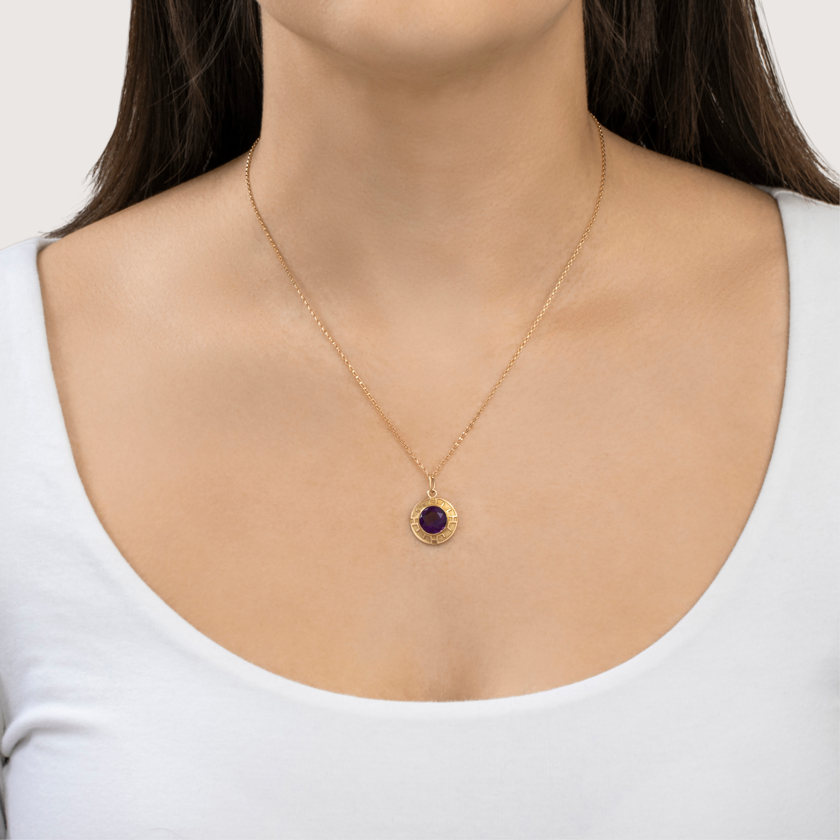 Antique 10k Yellow Gold Purple Glass Geometric Border Charm / Pendant、mySite、hinf8tx79