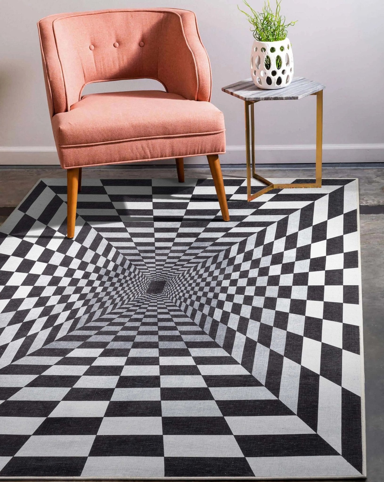 Warp Bottomless Hole 3D Geometric Black Ivory Area Flat-Weave Rug、mySite、gigharbornorthrealestate