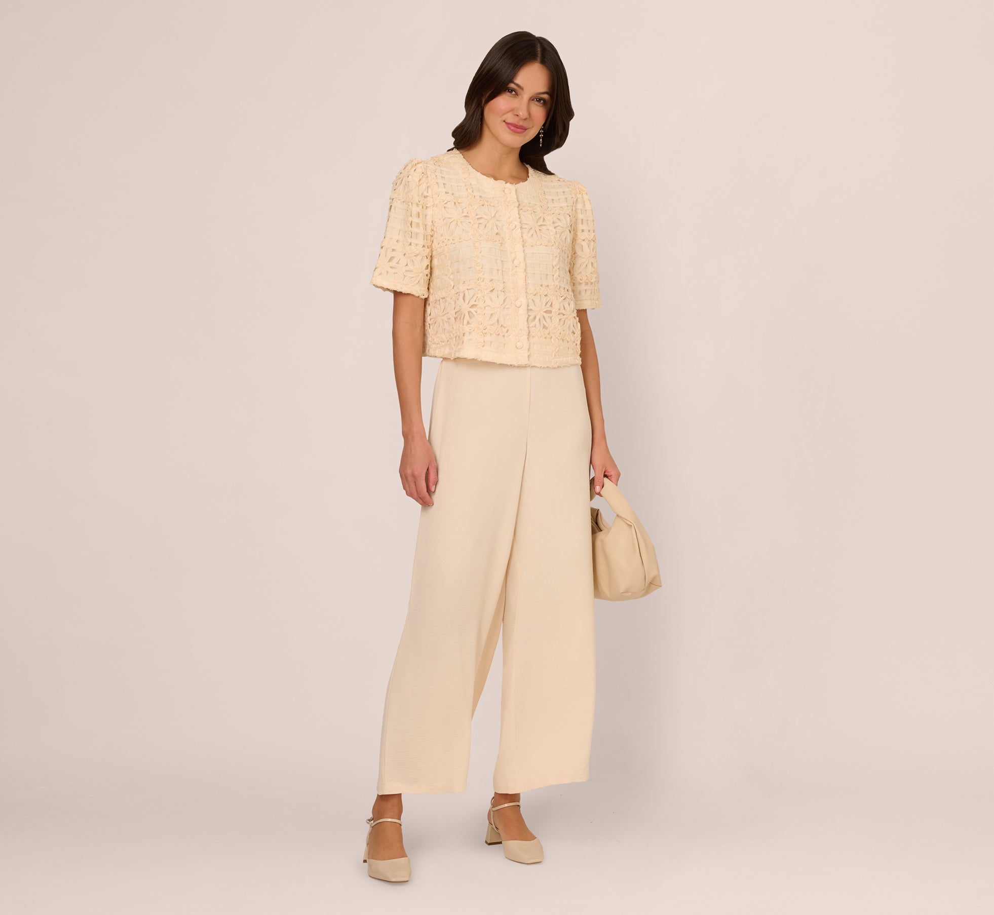 Short Sleeve Chiffon Soutache Jacket In Cannoli Cream、mySite、solidvoid