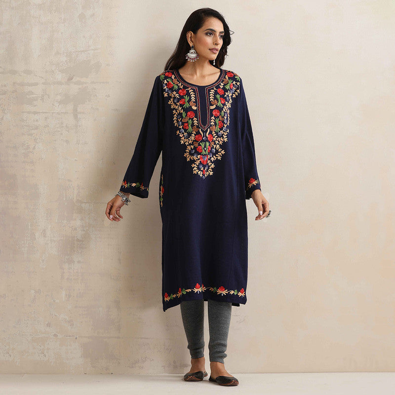 Woolen Kurta For Women | Kashmiri Embroidered | Blue、mySite、camillekostekn