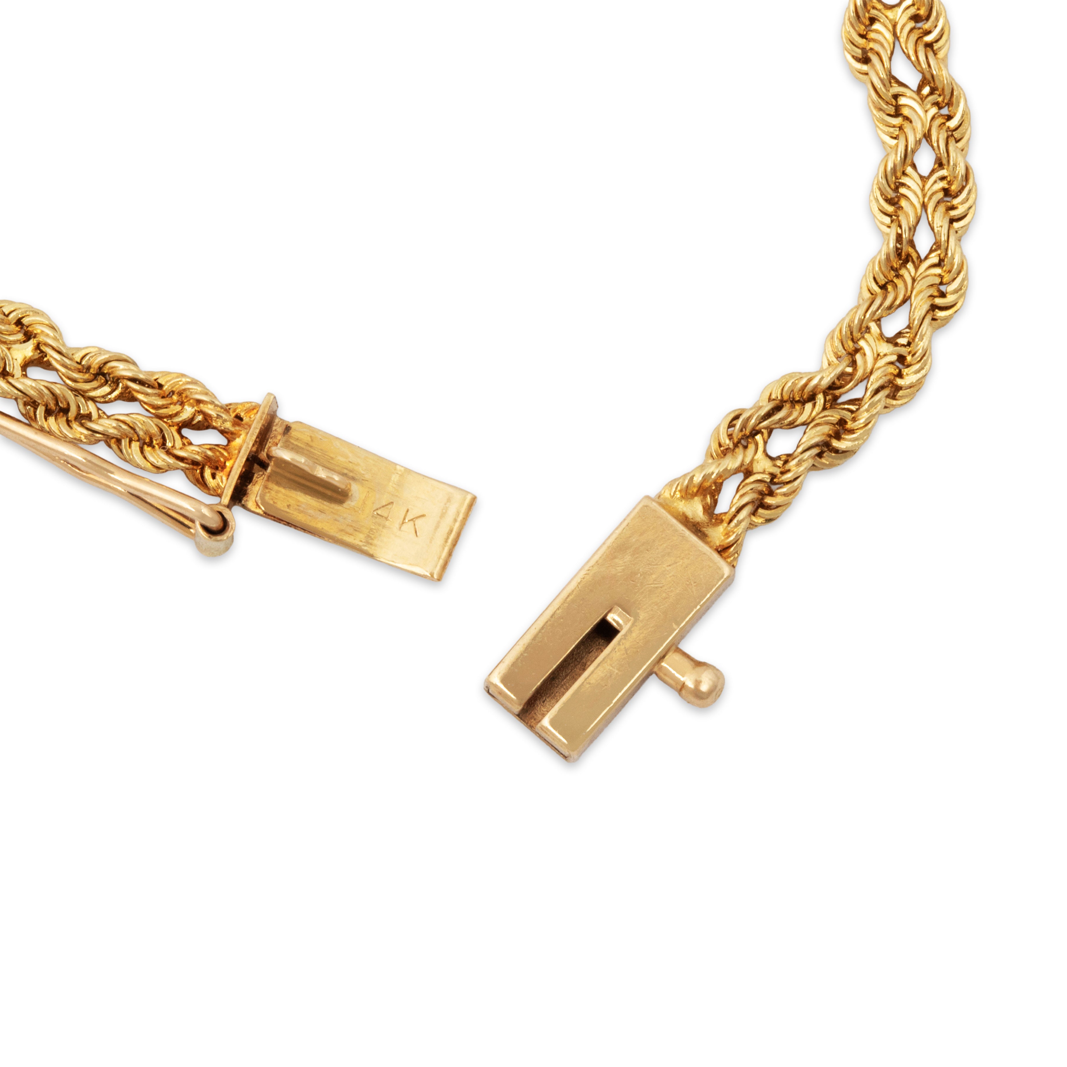 Vintage 14k Yellow Gold .225cttw Diamond Double Rope Chain Bracelet 6.75、mySite、hinf8tx79