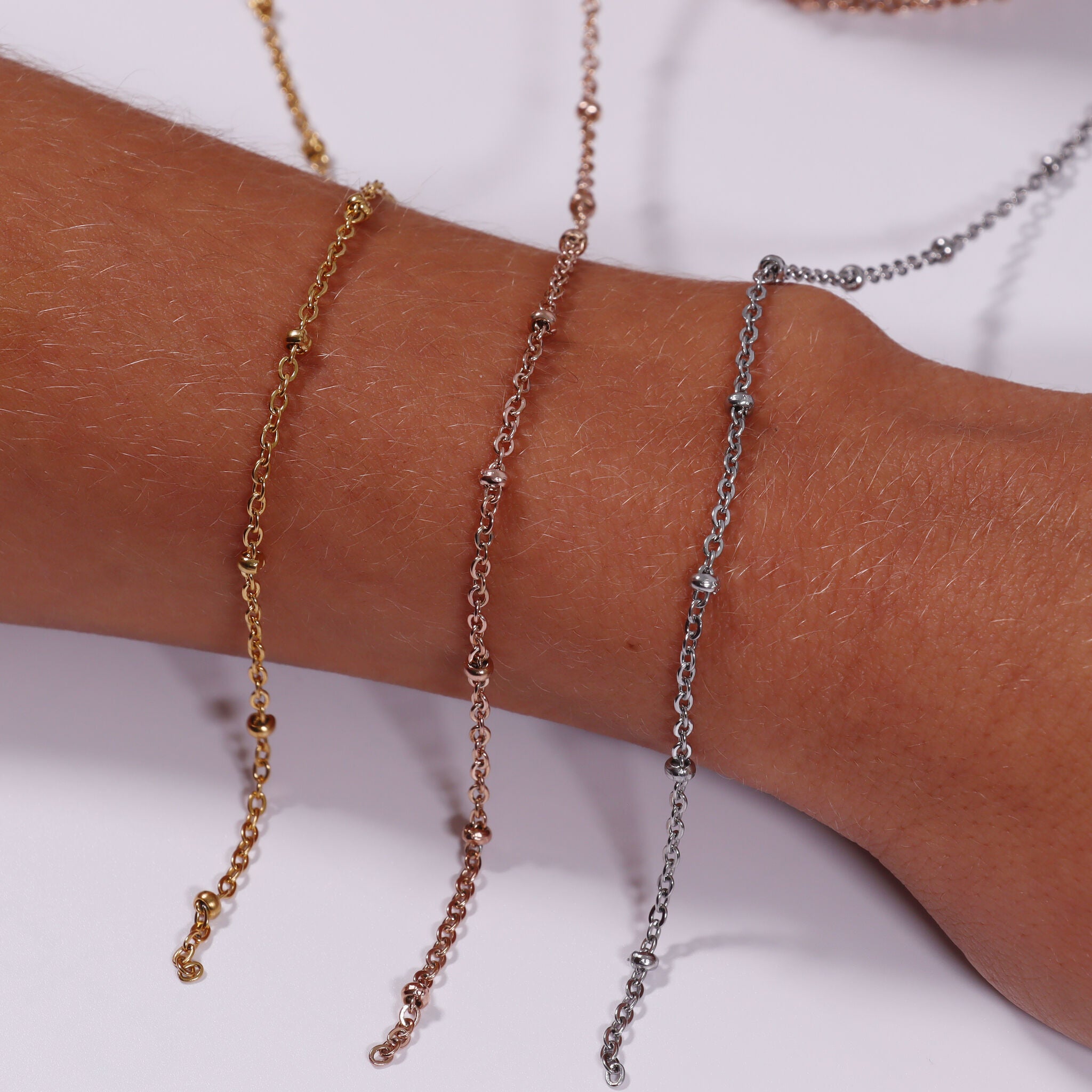 2.5mm 18K Gold PVD Stainless Steel Beaded Satellite Permanent Jewelry Chain By The Foot / SPL1006、mySite、dreamappss