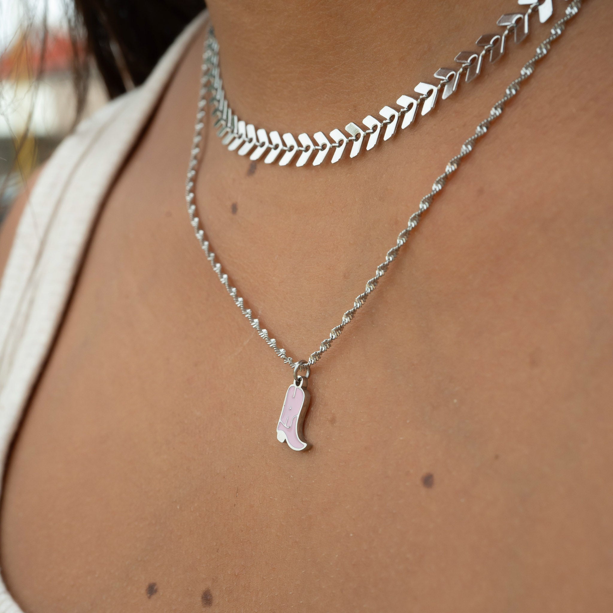 18K Gold PVD Stainless Steel Epoxy Pink Cowgirl Boot Charm / PDL0072、mySite、dreamappss