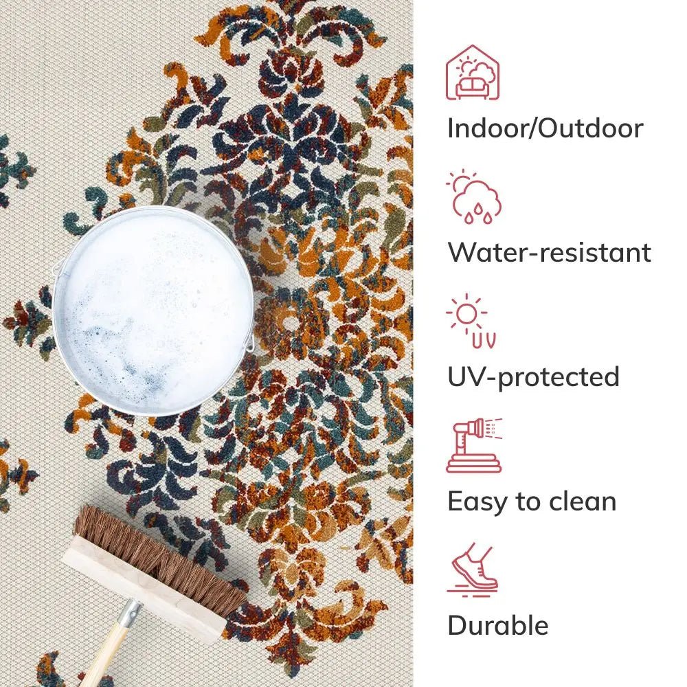 Arid Modern Medallion Persian Indoor/Outdoor Ivory High-Low Rug、mySite、gigharbornorthrealestate