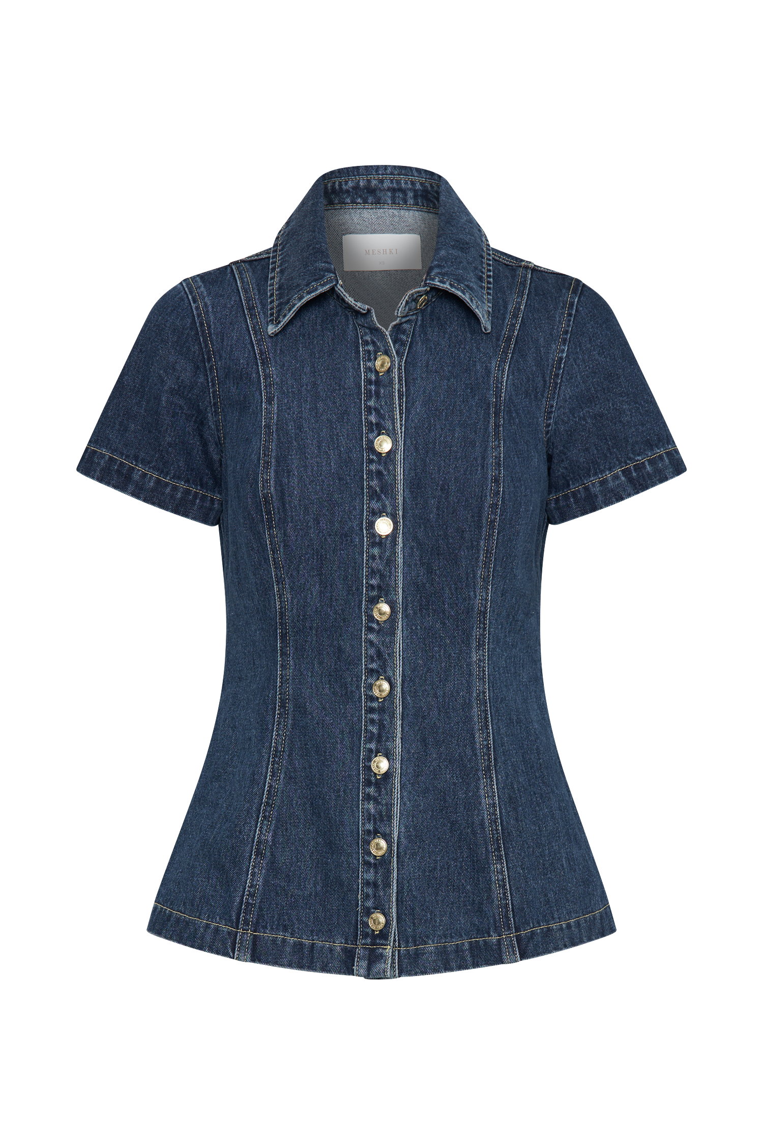 Ellie Denim Short Sleeve Top - Dark Blue、mySite、solidvoid