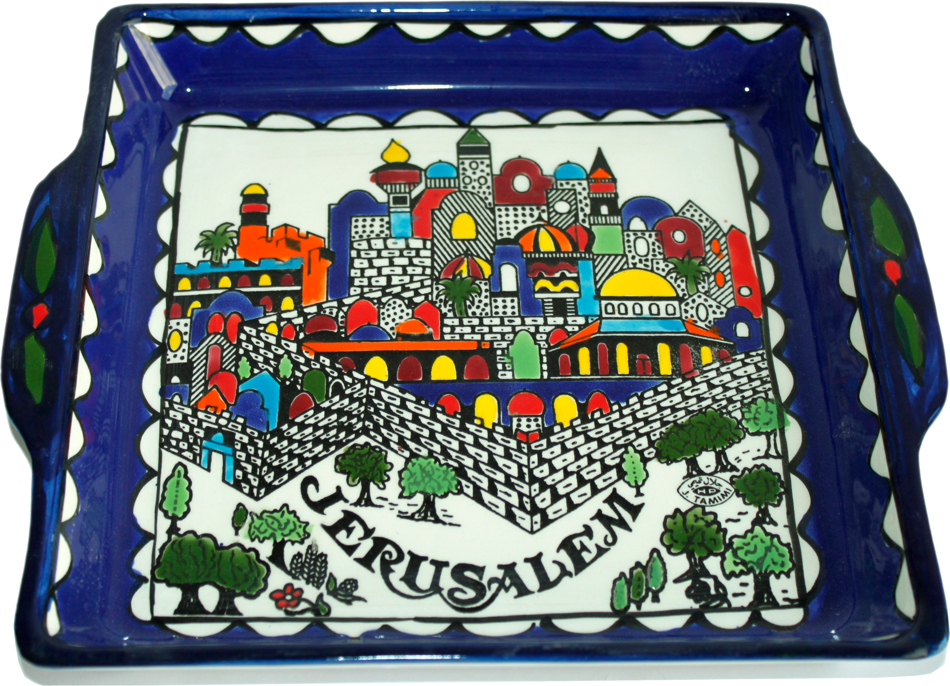  Holy Land Market Armenian Ceramic Jerusalem City square Bread/Matzah Seder Plate - 9.5 Inches - Asfour Outlet Trademark、mySite、elrpsem3k