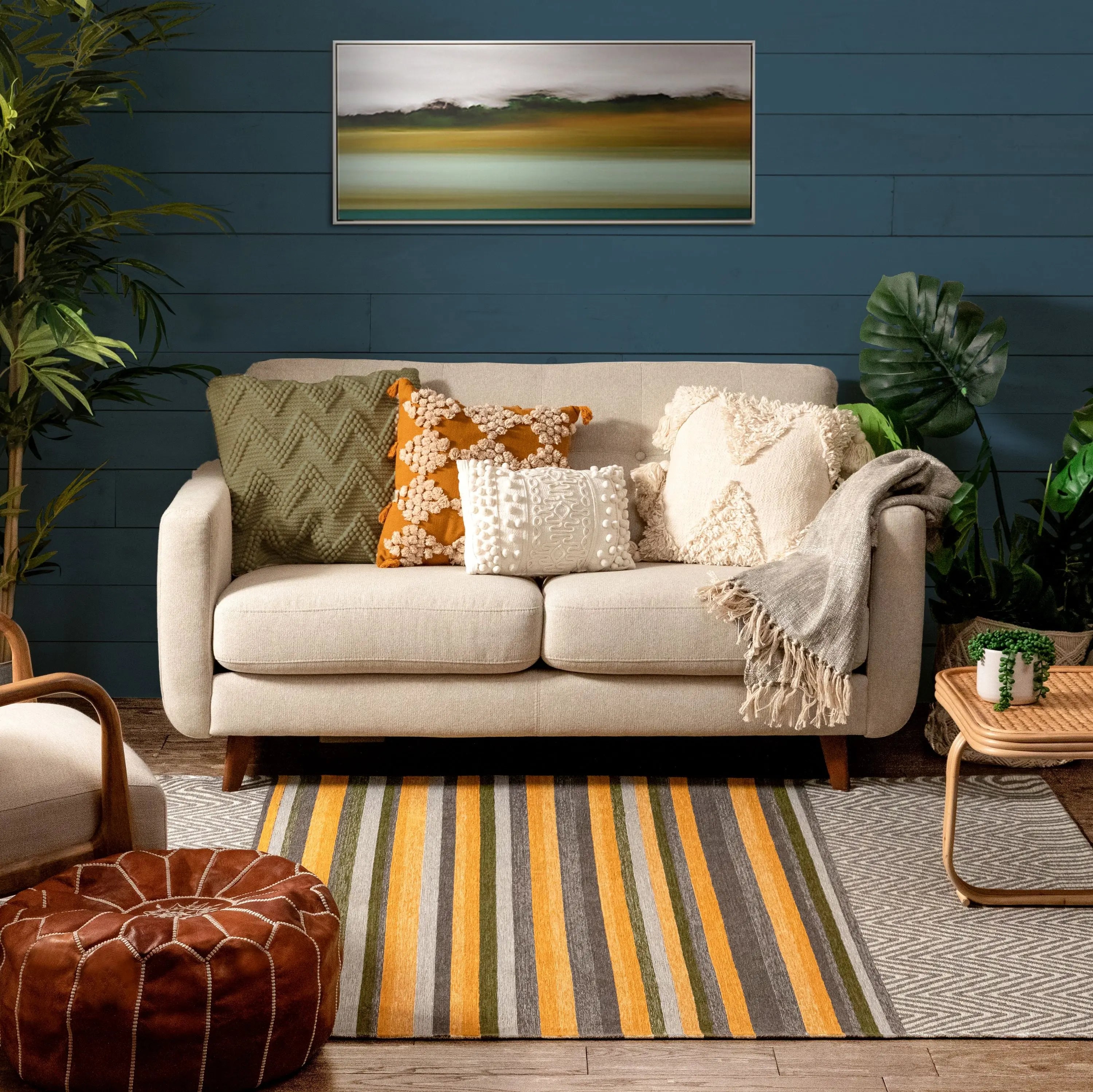 Chia Contemporary Solid & Striped Beige Gold 5'3 x 7'3 Rug、mySite、gigharbornorthrealestate