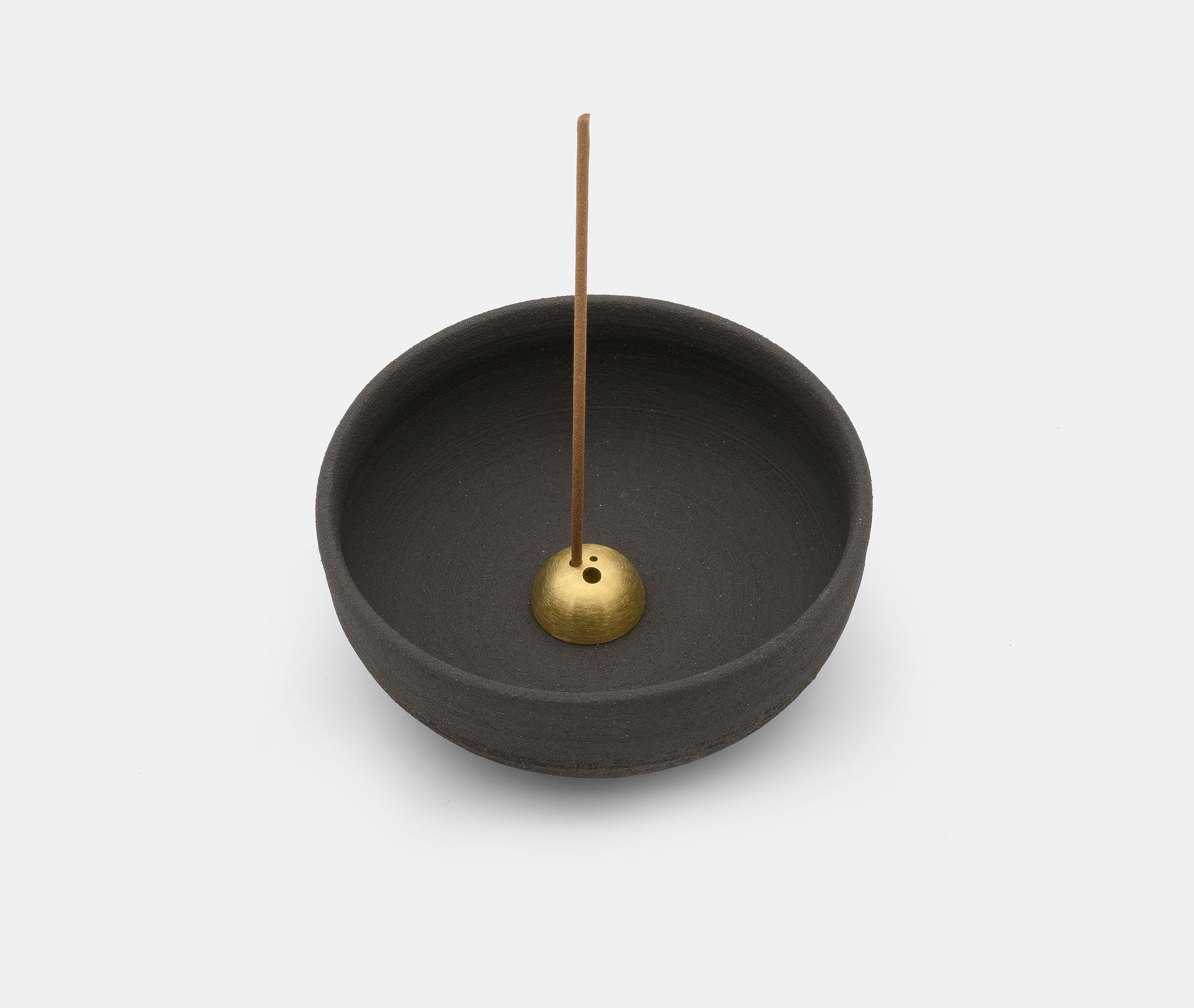 Raw Black Stoneware Incense Bowl with Gold Dome、mySite、topwebapps