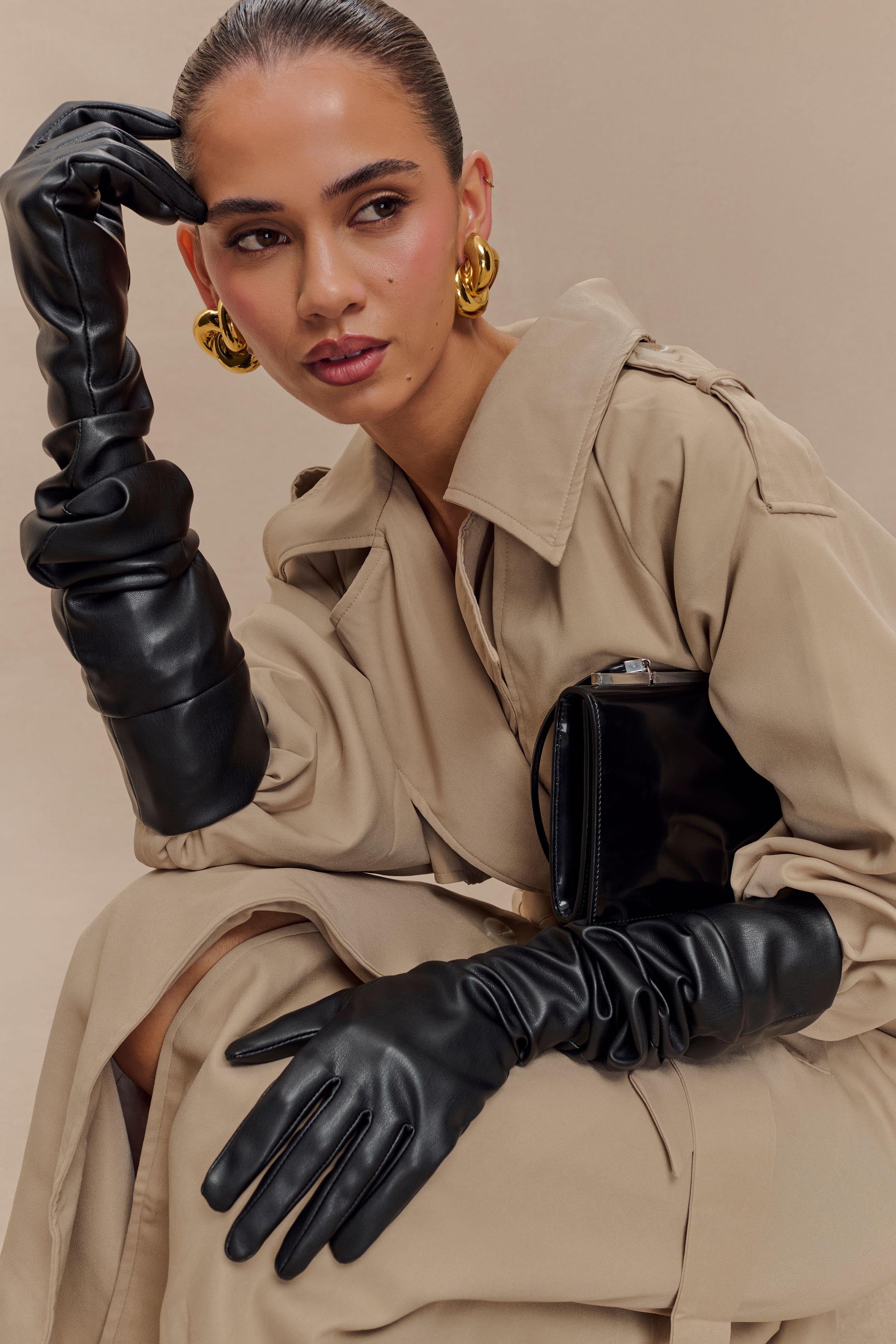 Jasper Faux Leather Elbow Length Gloves - Black、mySite、solidvoid